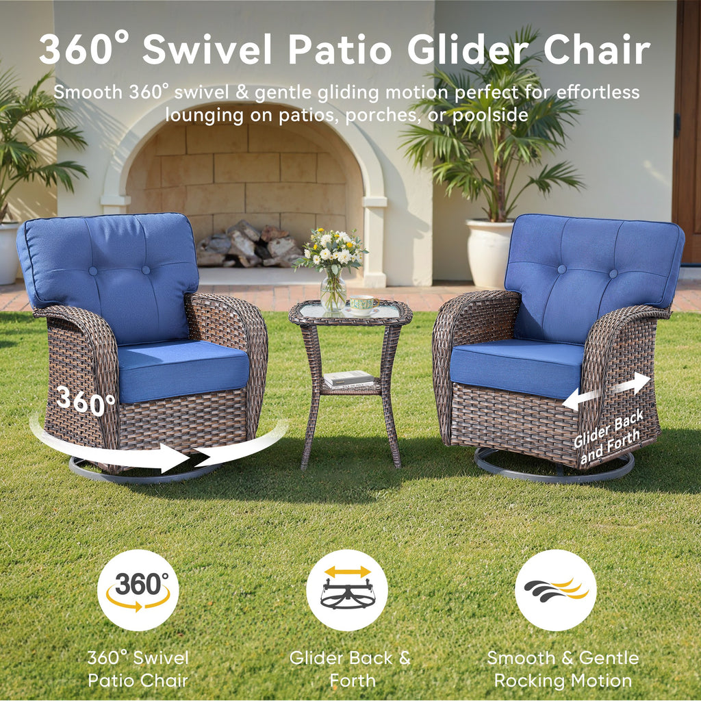 Unnifurnzi Outdoor Swivel Rocker Chairs Set of 2-Swivel Patio Chairs with 5" Thick Cushions Patio Chairs for Deck Porch Poolside Balcony