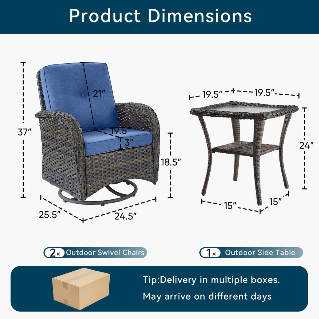 Unnifurnzi Patio Bistro Set Outdoor Swivel Rocker Patio Chairs with Side Table Patio Furniture for Deck Porch Garden Balcony Poolside
