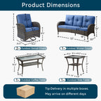 Unnifurnzi Wicker Patio Furniture Set-Outdoor Swivel Rocker Patio Chairs Patio Sofa Set with Tempered Glass Top Outdoor Coffee Table for Deck Lawn Porch Balcony Poolside