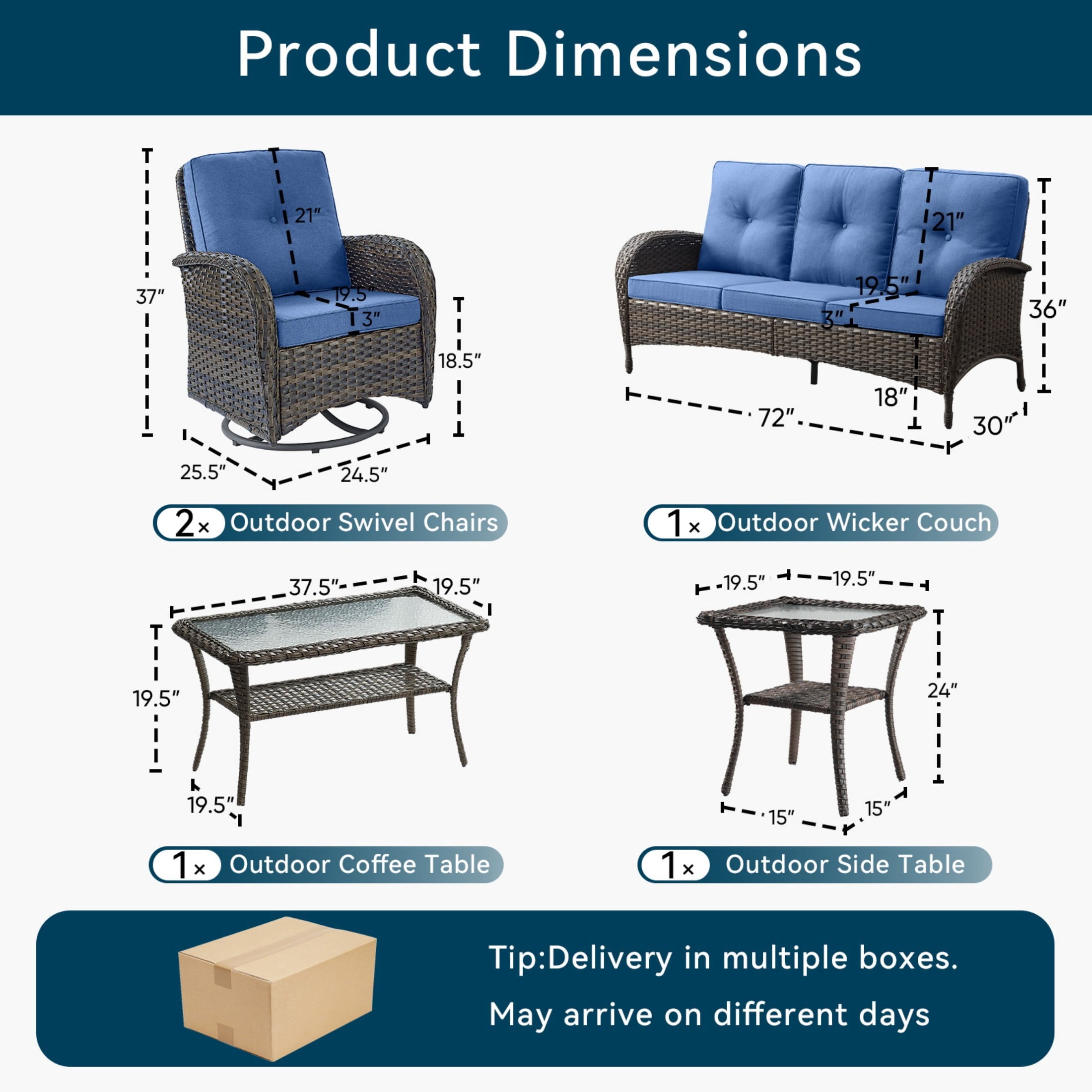Unnifurnzi Wicker Patio Furniture Set-Outdoor Swivel Rocker Patio Chairs Patio Sofa Set with Tempered Glass Top Outdoor Coffee Table for Deck Lawn Porch Balcony Poolside
