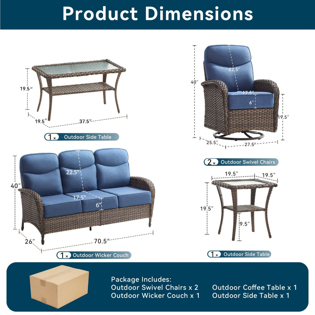 Unnifurnzi Patio Furniture Set-6'' Thick Cushions Outdoor Furniture with Swivel Rocker Chairs Outdoor Couch and Ottomans Wicker Patio Furniture for Deck Porch Garden Poolside