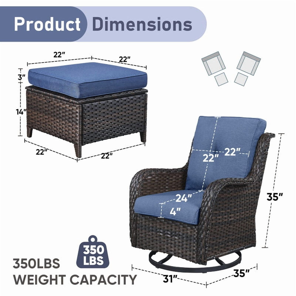 Unnifurnzi Outdoor Swivel Chairs-Patio Swivel Glider Chairs with Ottom