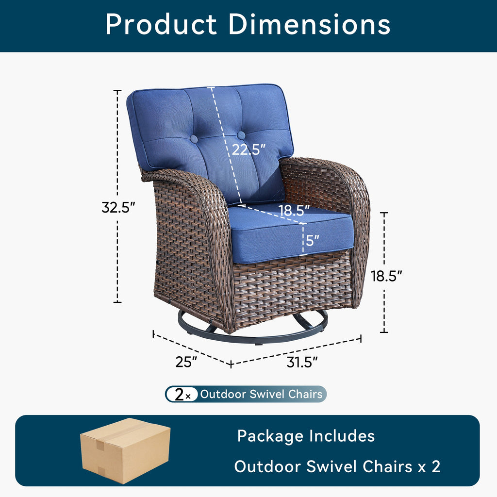 Unnifurnzi Outdoor Swivel Rocker Chairs Set of 2-Swivel Patio Chairs with 5" Thick Cushions Patio Chairs for Deck Porch Poolside Balcony