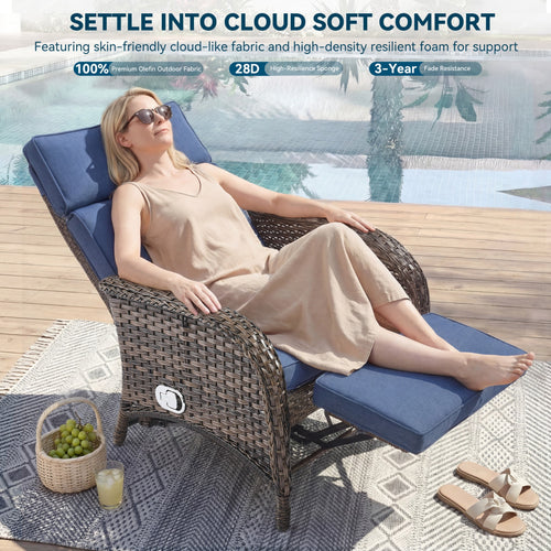 Unnifurnzi Outdoor Recliner Chair-Reclining Patio Chair with Adjustable Back & Footrest 135° Lay Flat Outdoor Recliners for Patio Poolside Backyard