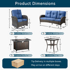 Unnifurnzi Patio Furniture Set with Fire Pit Table-All Weather Wicker Outdoor Couch with Outdoor Swivel Chair Outdoor Furniture for Deck Porch Garden Balcony Poolside