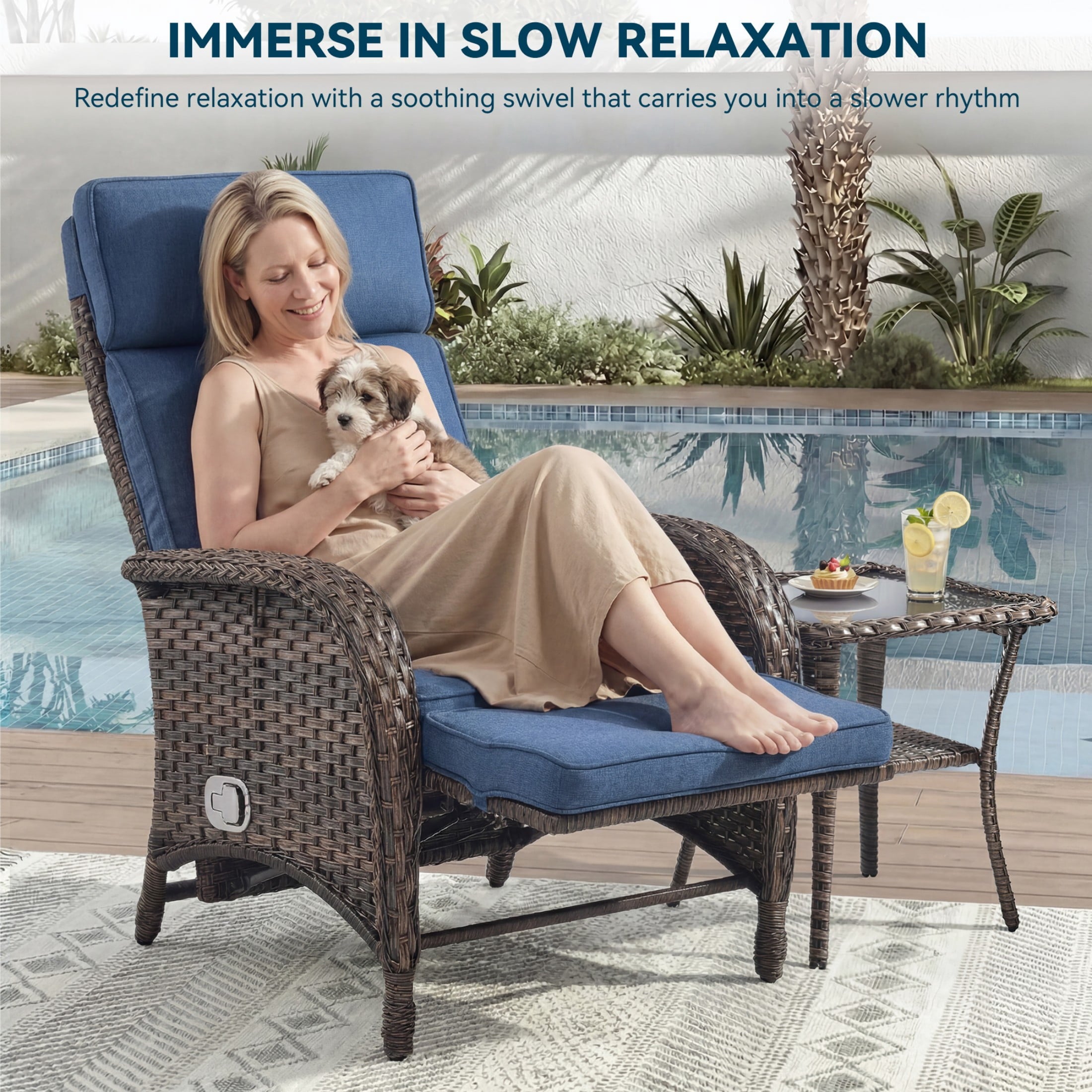 Unnifurnzi Outdoor Recliner Chair-Reclining Patio Chair with Adjustable Back & Footrest 135° Lay Flat Outdoor Recliners for Patio Poolside Backyard