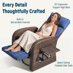 Unnifurnzi Outdoor Swivel Recliner Chair-Reclining Patio Chair with Adjustable Back & Footrest Outdoor Recliners Flip-Up Side Table for Patio Poolside Backyard