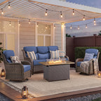 Unnifurnzi 4 Pieces Patio Furniture Set with Fire Pit Table-High Back Outdoor Swivel Chairs Set of 2 with Outdoor Wicker Couch Patio Conversation Sets for Deck Porch Poolside