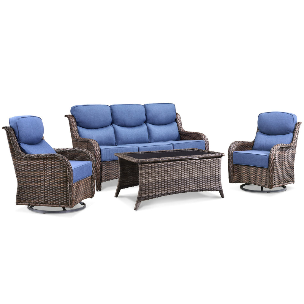 Unnifurnzi 4 Pieces Patio Furniture Set-High Back Outdoor Swivel Chairs Set of 2 with Outdoor Wicker Couch Patio Conversation Sets for Deck Porch Poolside Balcony