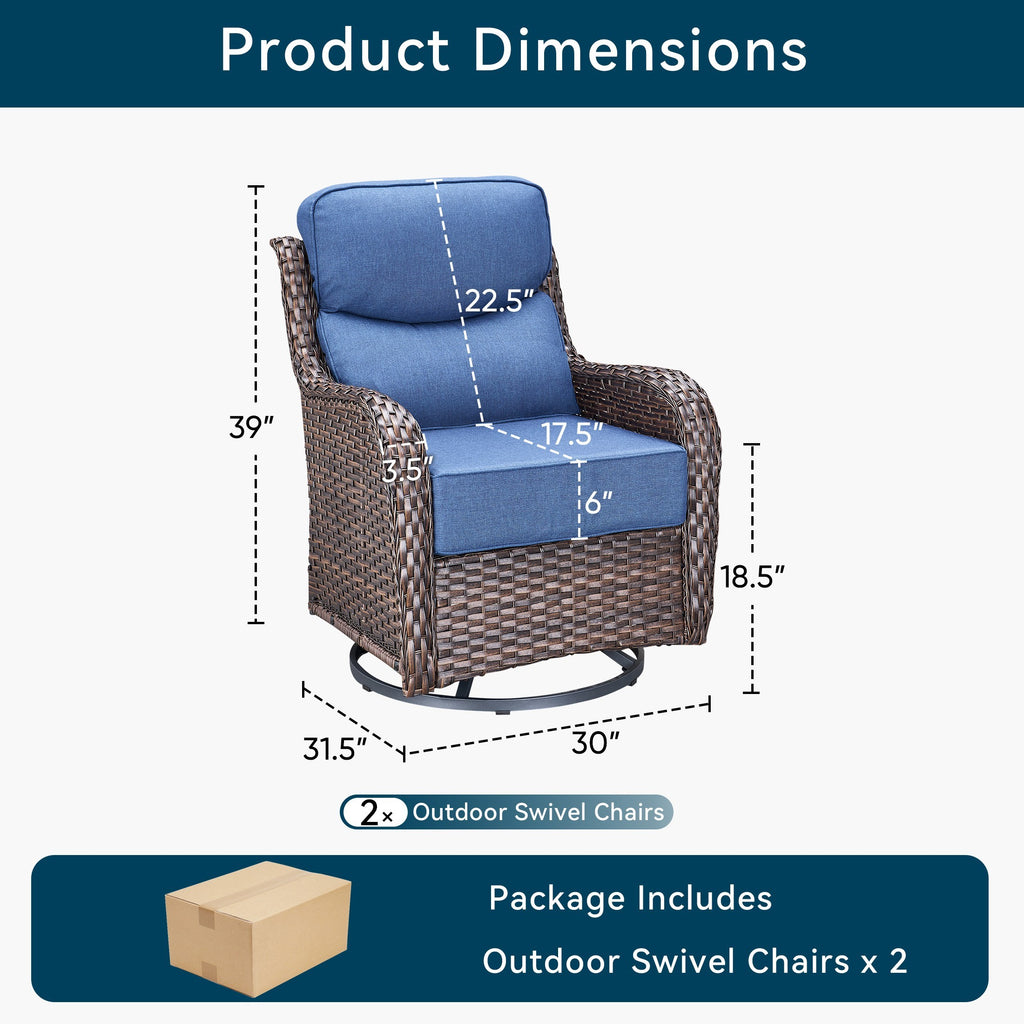 Unnifurnzi Outdoor Swivel Glider Patio Chairs Patio Swivel Chairs Set of 2 with 6 Inch Thick Cushions High Back Patio Chairs for Deck Porch Poolside Balcony