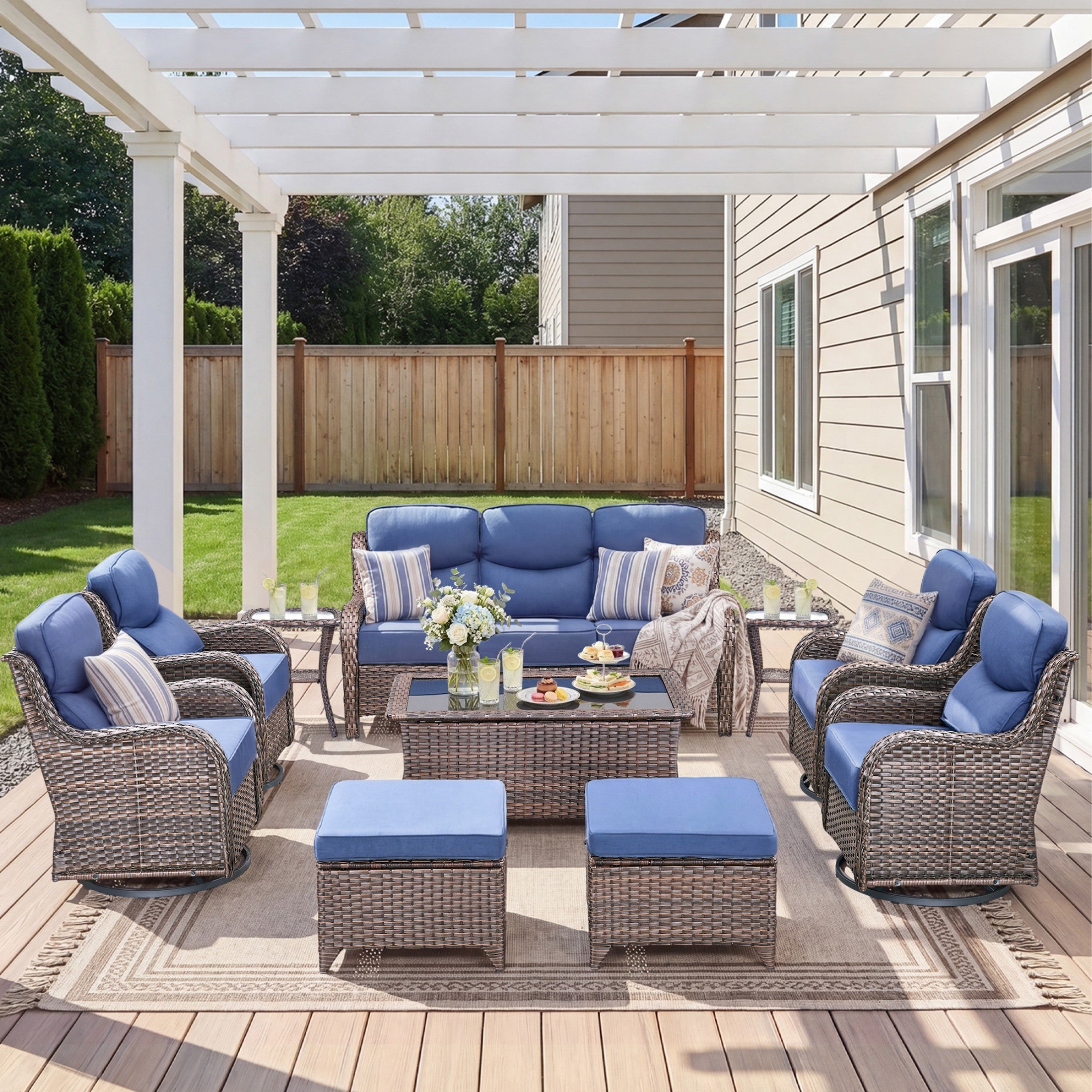 Unnifurnzi 4 Pieces Patio Furniture Set-High Back Outdoor Swivel Chairs Set of 2 with Outdoor Wicker Couch Patio Conversation Sets for Deck Porch Poolside Balcony