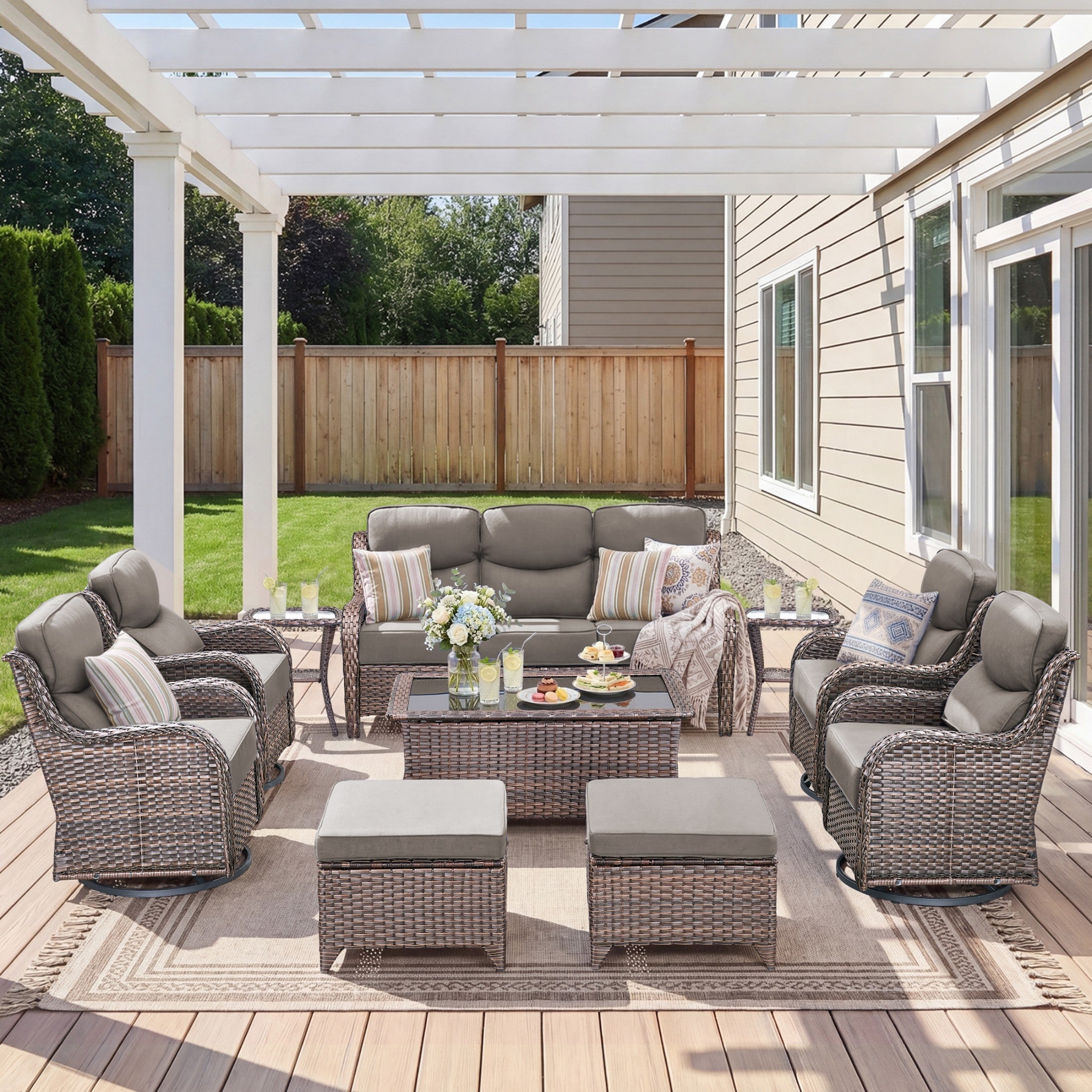 Unnifurnzi 4 Pieces Patio Furniture Set-High Back Outdoor Swivel Chairs Set of 2 with Outdoor Wicker Couch Patio Conversation Sets for Deck Porch Poolside Balcony