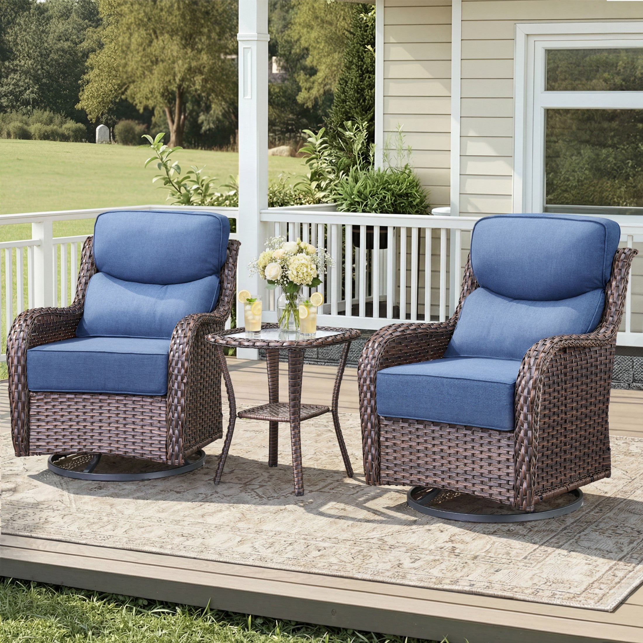 Unnifurnzi Outdoor Swivel Glider Patio Chairs Patio Swivel Chairs Set of 2 with 6 Inch Thick Cushions High Back Patio Chairs for Deck Porch Poolside Balcony