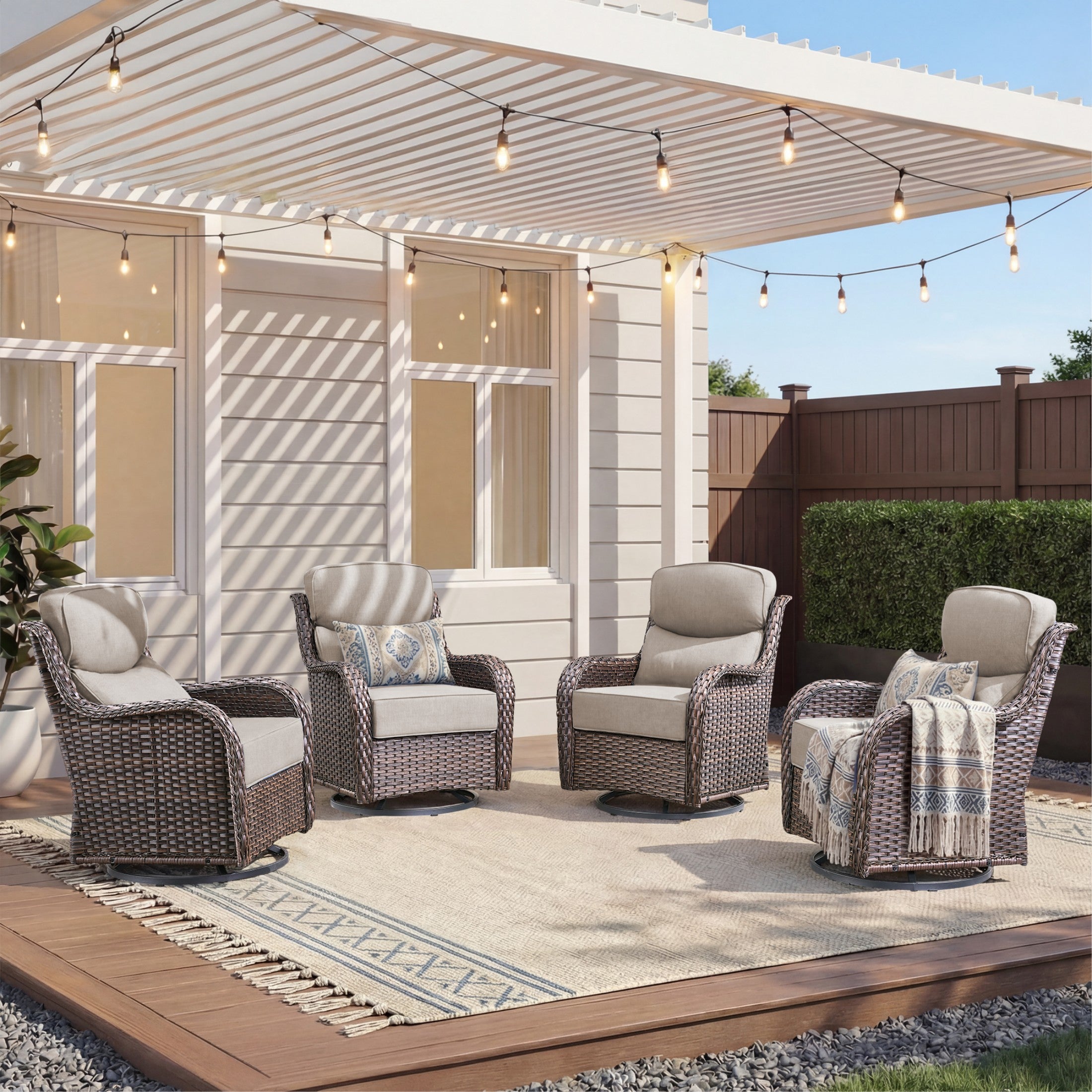 Unnifurnzi Outdoor Swivel Glider Patio Chairs-Patio Swivel Chairs Set of 4 with 6 Inch Thick Cushions High Back Patio Chairs for Deck Porch Poolside Balcony