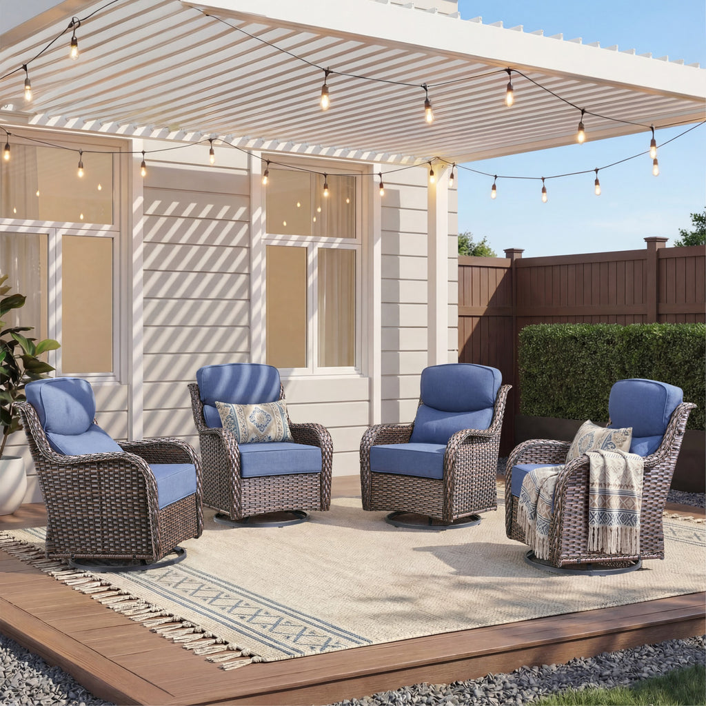 Unnifurnzi Outdoor Swivel Glider Patio Chairs-Patio Swivel Chairs Set of 4 with 6 Inch Thick Cushions High Back Patio Chairs for Deck Porch Poolside Balcony