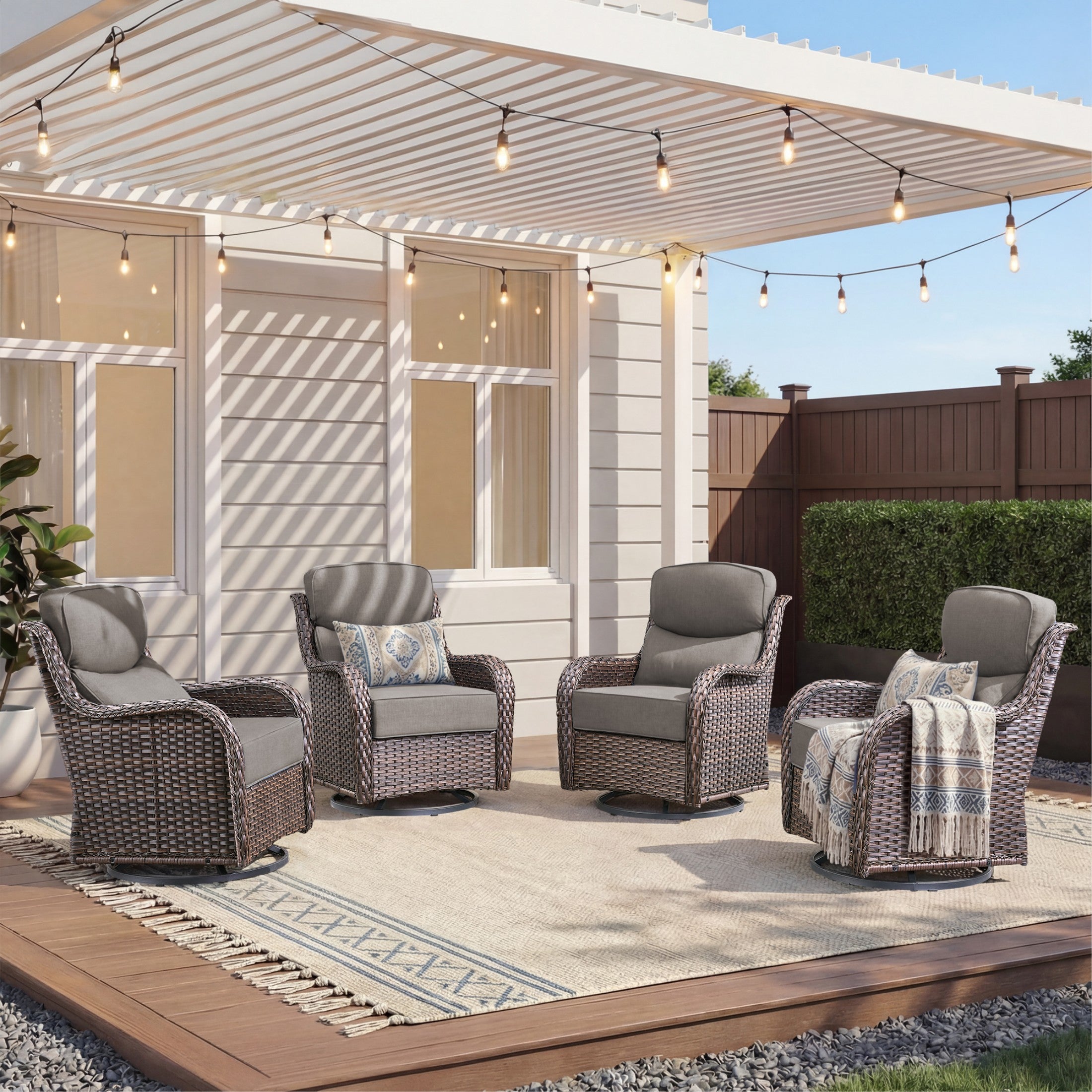 Unnifurnzi Outdoor Swivel Glider Patio Chairs-Patio Swivel Chairs Set of 4 with 6 Inch Thick Cushions High Back Patio Chairs for Deck Porch Poolside Balcony