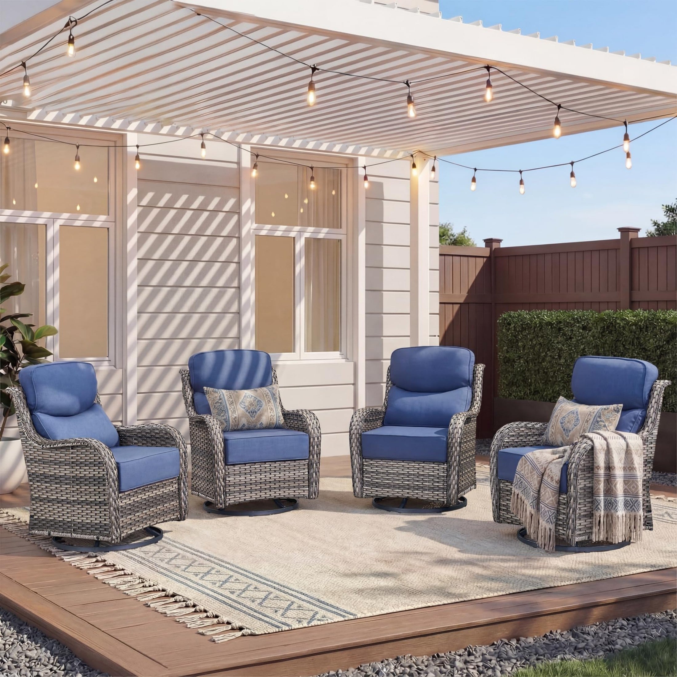 Unnifurnzi Outdoor Swivel Glider Patio Chairs-Patio Swivel Chairs Set of 4 with 6 Inch Thick Cushions High Back Patio Chairs for Deck Porch Poolside Balcony