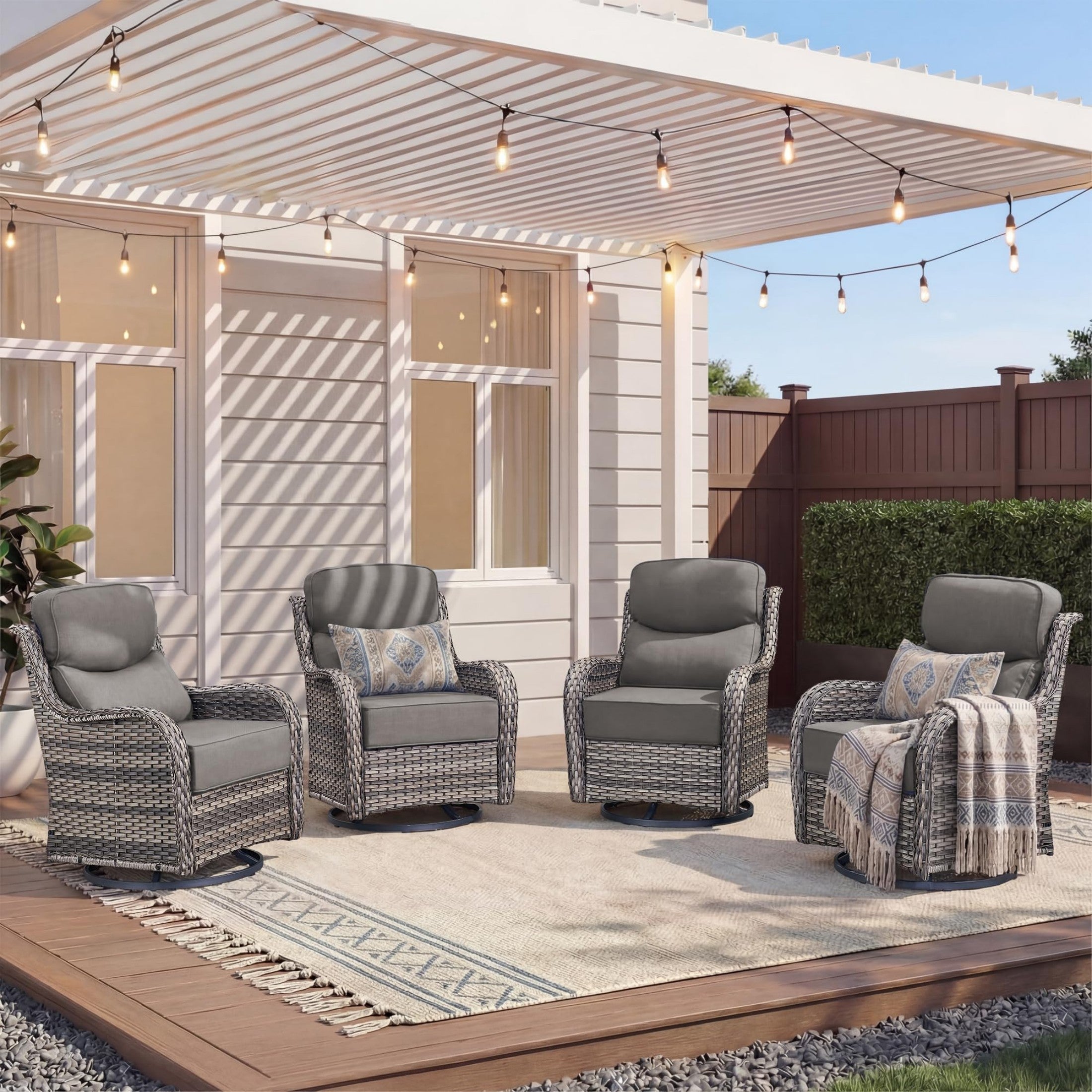 Unnifurnzi Outdoor Swivel Glider Patio Chairs-Patio Swivel Chairs Set of 4 with 6 Inch Thick Cushions High Back Patio Chairs for Deck Porch Poolside Balcony
