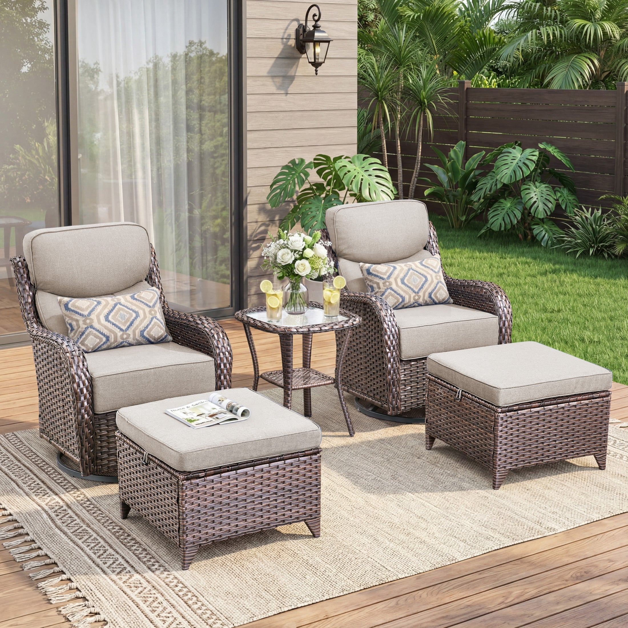 Unnifurnzi Outdoor Swivel Glider Patio Chairs-Patio Swivel Chairs Set of 4 with 6 Inch Thick Cushions High Back Patio Chairs for Deck Porch Poolside Balcony