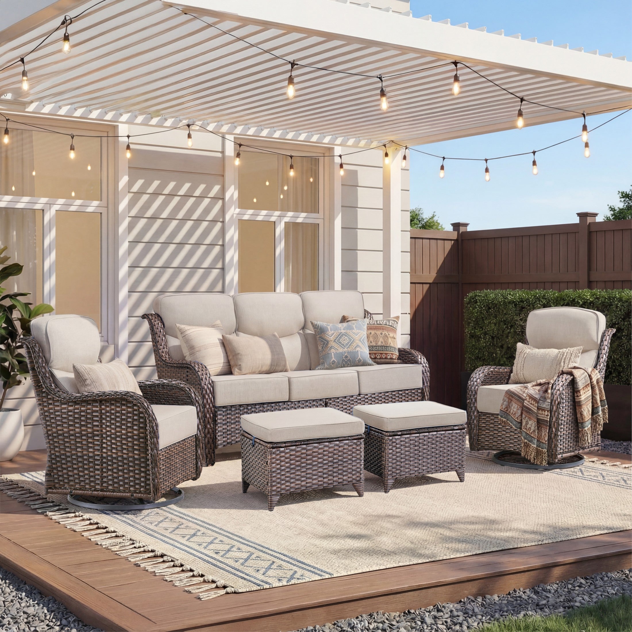 Unnifurnzi 4 Pieces Patio Furniture Set-High Back Outdoor Swivel Chairs Set of 2 with Outdoor Wicker Couch Patio Conversation Sets for Deck Porch Poolside Balcony