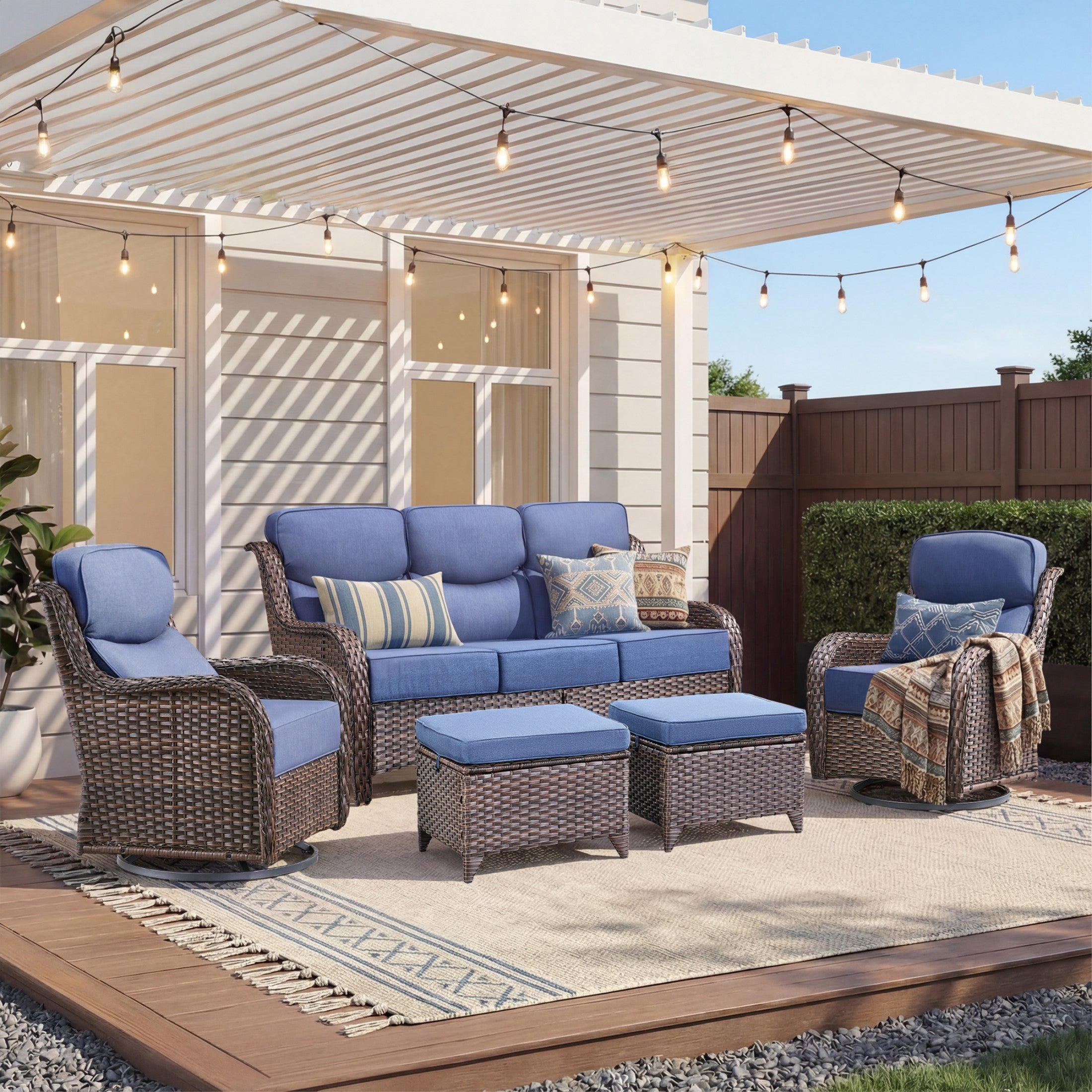 Unnifurnzi 4 Pieces Patio Furniture Set-High Back Outdoor Swivel Chairs Set of 2 with Outdoor Wicker Couch Patio Conversation Sets for Deck Porch Poolside Balcony