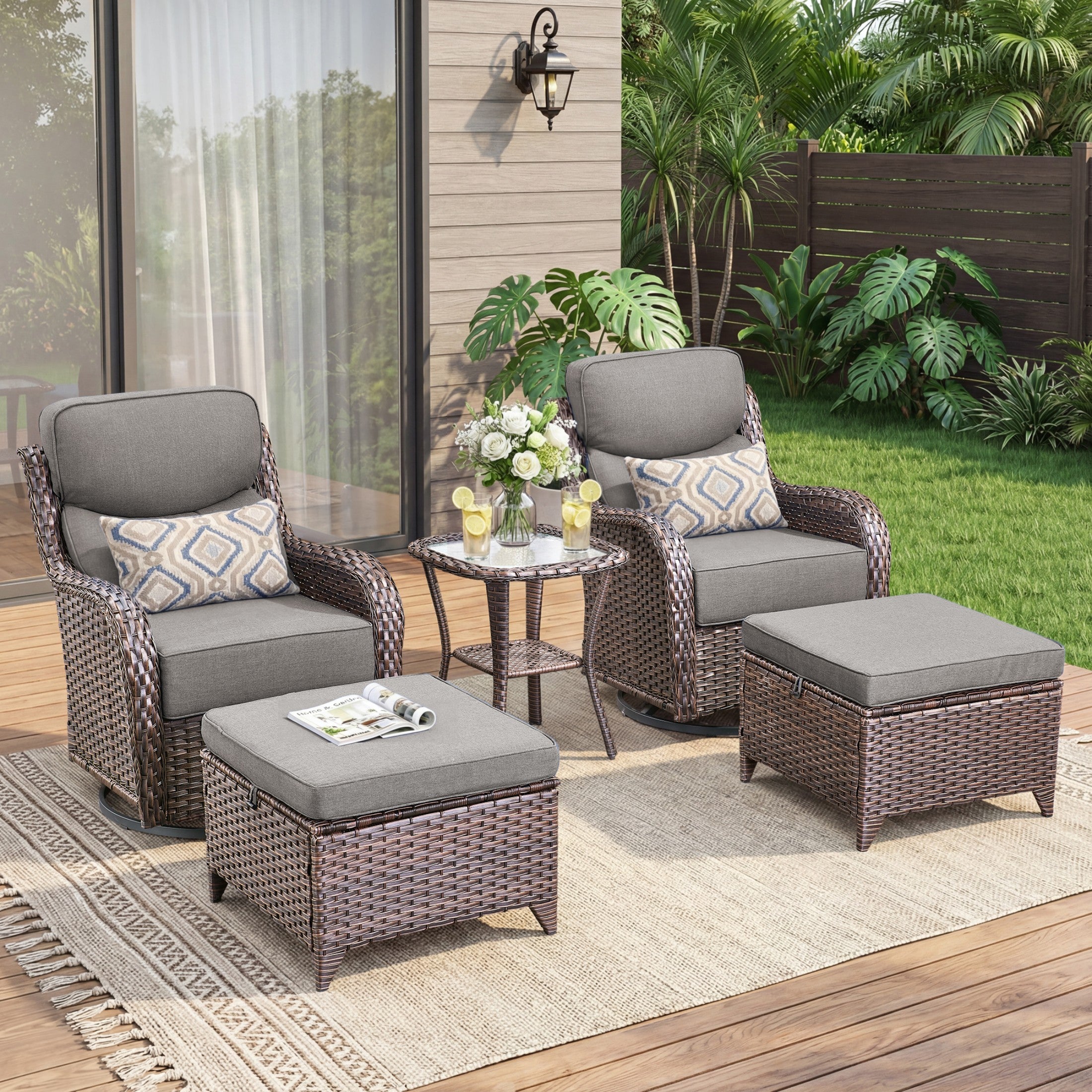 Unnifurnzi Outdoor Swivel Glider Patio Chairs-Patio Swivel Chairs Set of 4 with 6 Inch Thick Cushions High Back Patio Chairs for Deck Porch Poolside Balcony