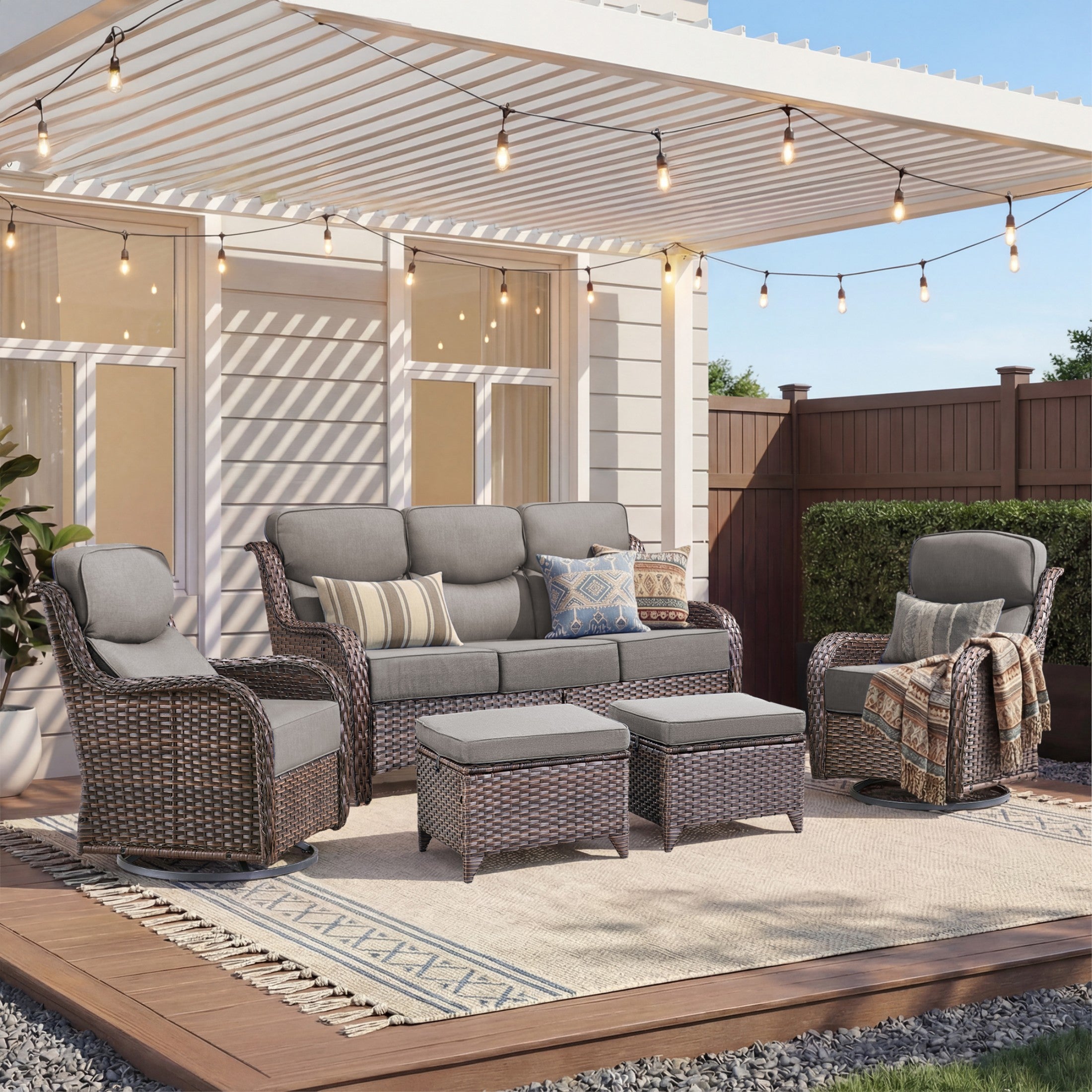 Unnifurnzi 4 Pieces Patio Furniture Set-High Back Outdoor Swivel Chairs Set of 2 with Outdoor Wicker Couch Patio Conversation Sets for Deck Porch Poolside Balcony