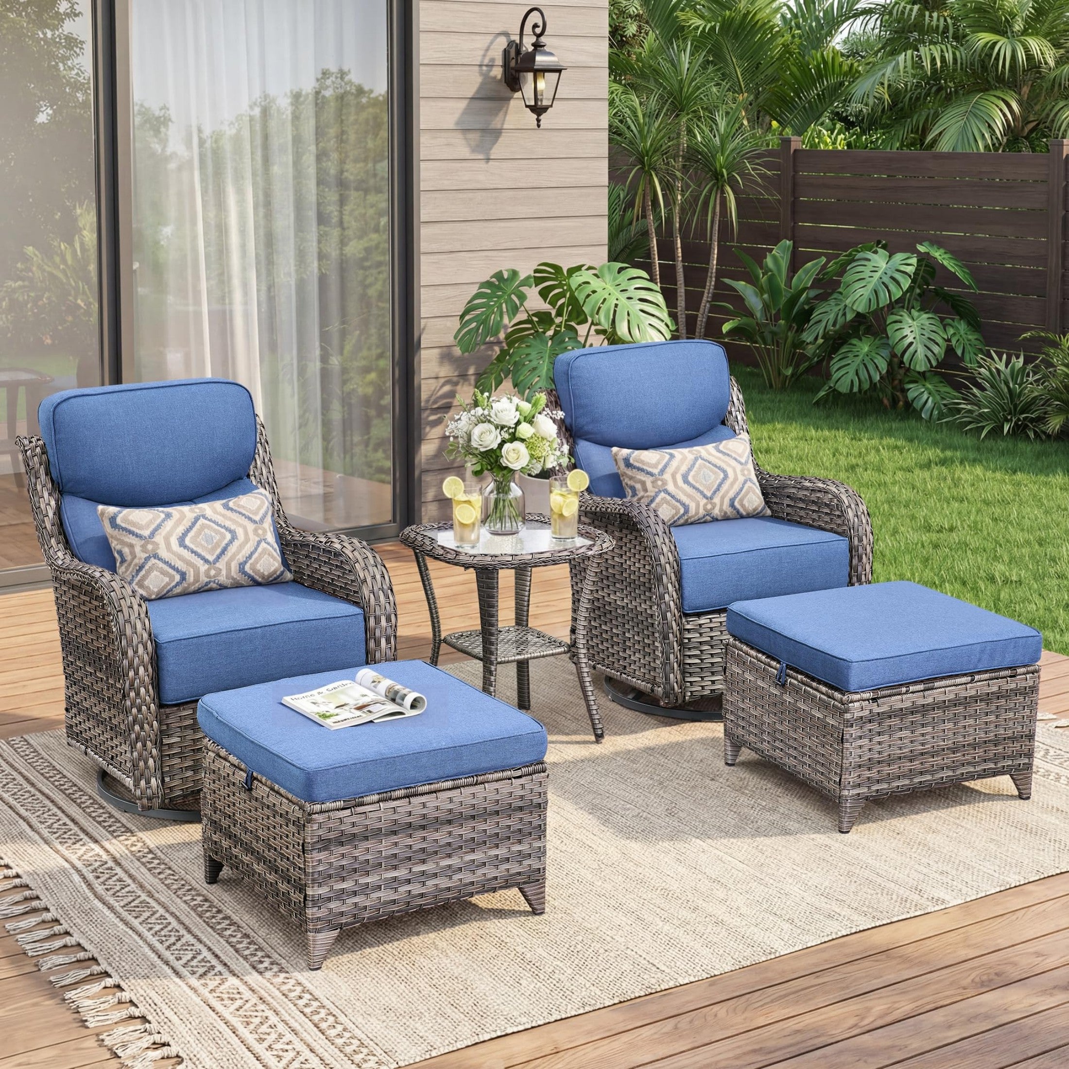 Unnifurnzi Outdoor Swivel Glider Patio Chairs-Patio Swivel Chairs Set of 4 with 6 Inch Thick Cushions High Back Patio Chairs for Deck Porch Poolside Balcony