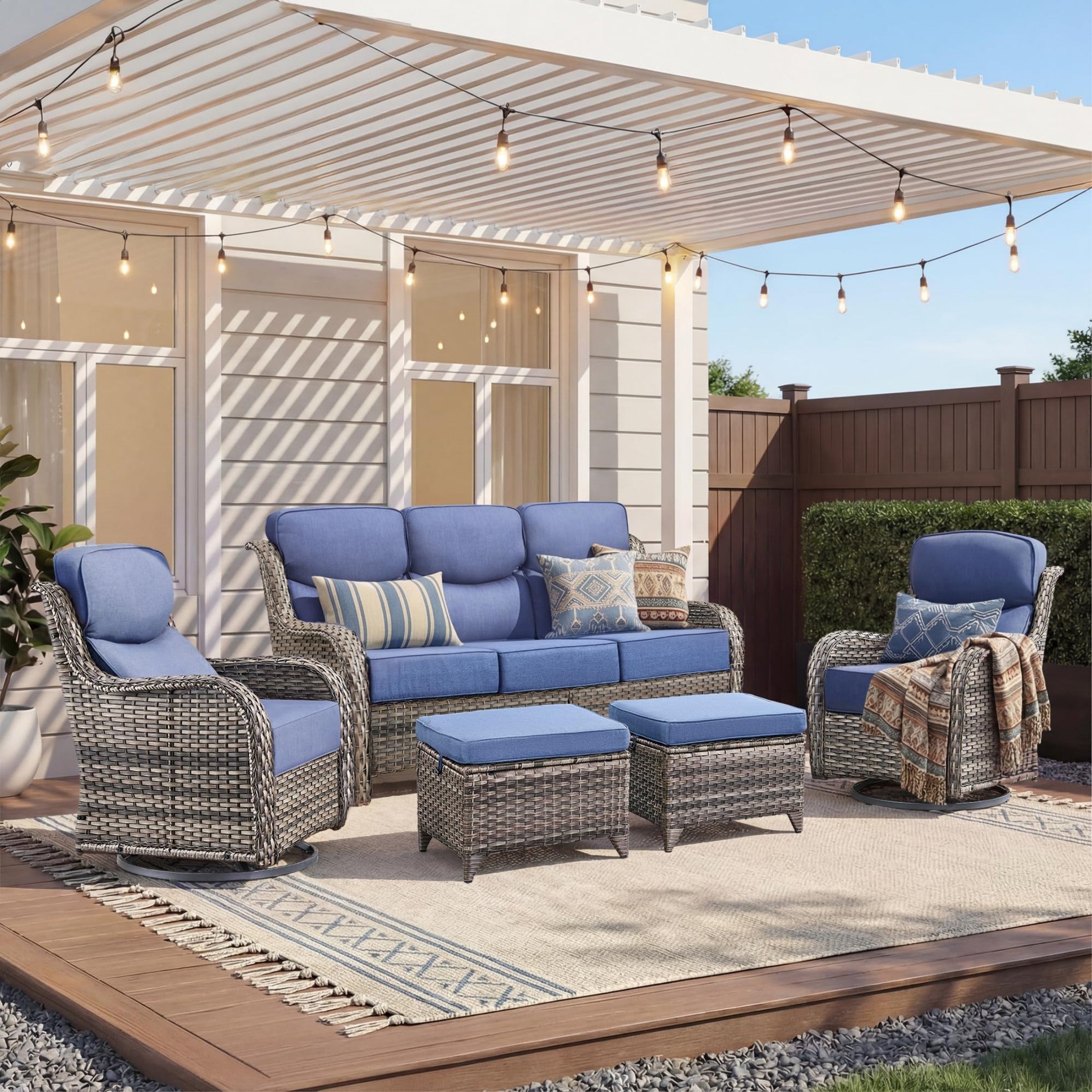 Unnifurnzi 4 Pieces Patio Furniture Set-High Back Outdoor Swivel Chairs Set of 2 with Outdoor Wicker Couch Patio Conversation Sets for Deck Porch Poolside Balcony