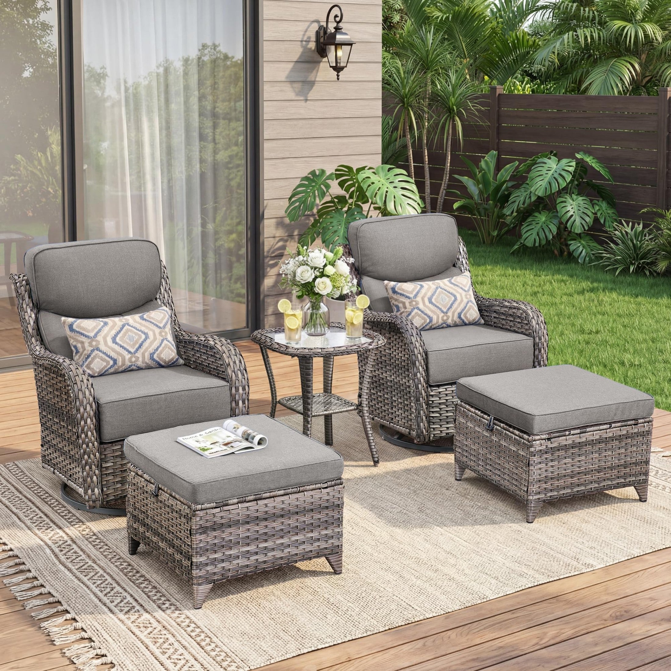 Unnifurnzi Outdoor Swivel Glider Patio Chairs-Patio Swivel Chairs Set of 4 with 6 Inch Thick Cushions High Back Patio Chairs for Deck Porch Poolside Balcony