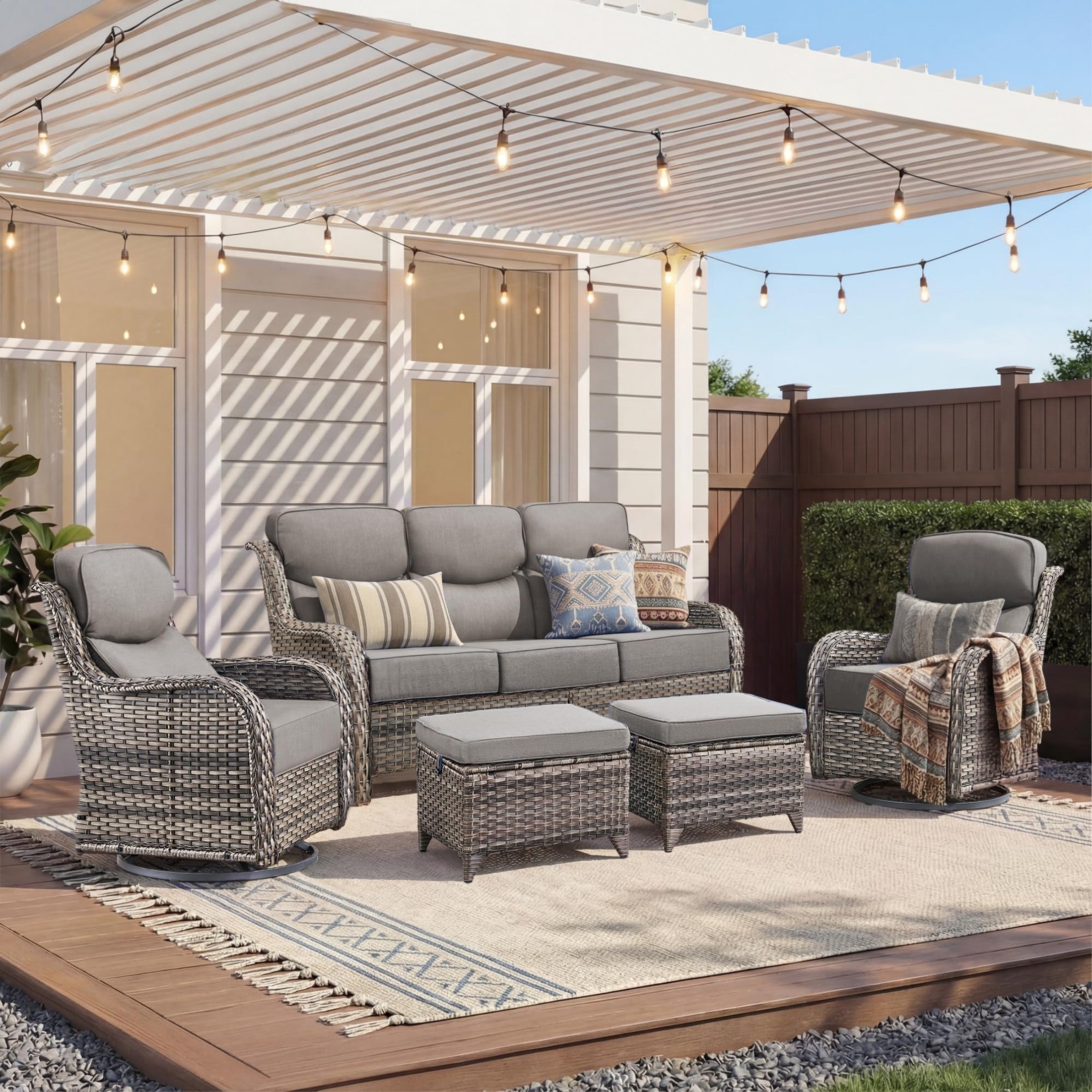 Unnifurnzi 4 Pieces Patio Furniture Set-High Back Outdoor Swivel Chairs Set of 2 with Outdoor Wicker Couch Patio Conversation Sets for Deck Porch Poolside Balcony