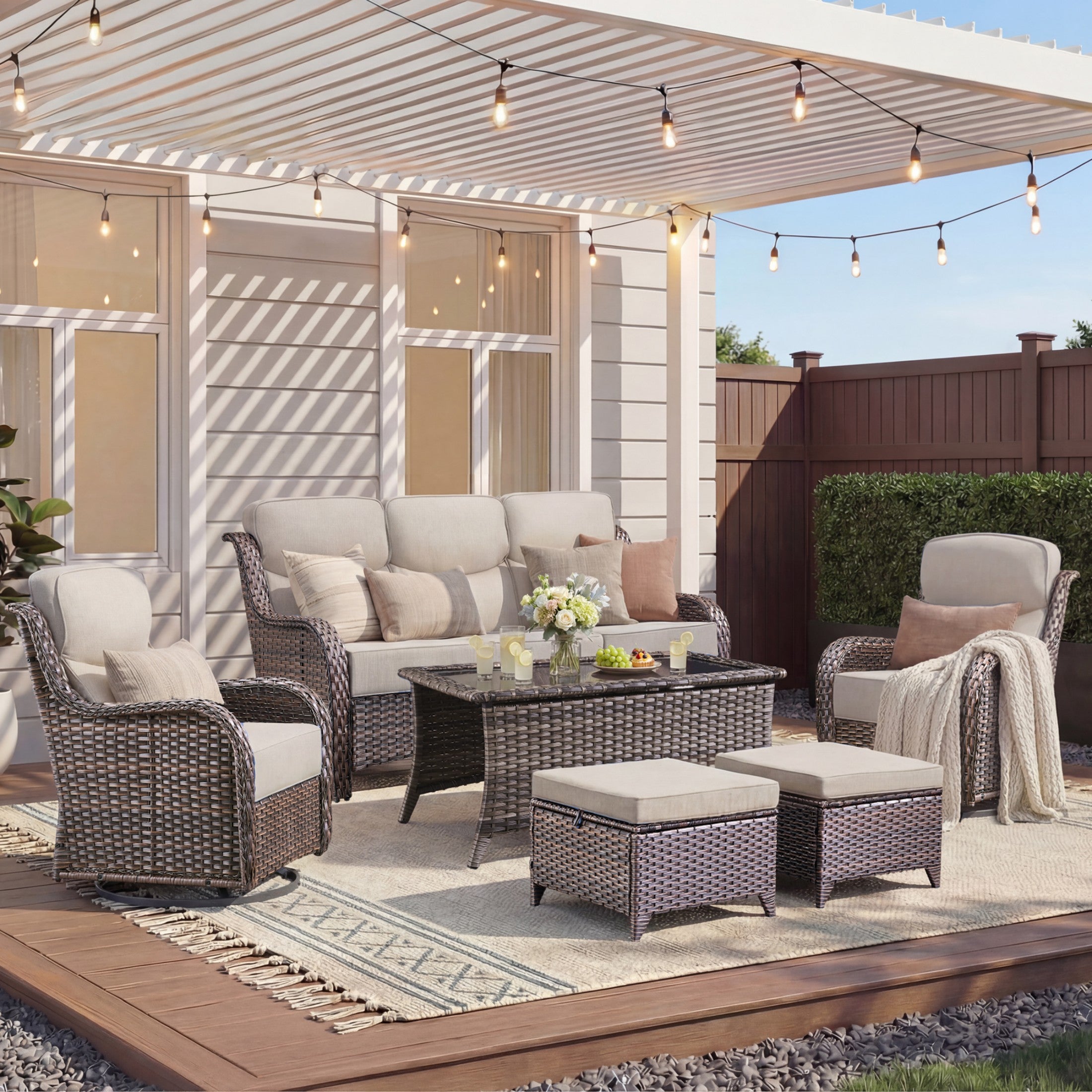 Unnifurnzi 4 Pieces Patio Furniture Set-High Back Outdoor Swivel Chairs Set of 2 with Outdoor Wicker Couch Patio Conversation Sets for Deck Porch Poolside Balcony