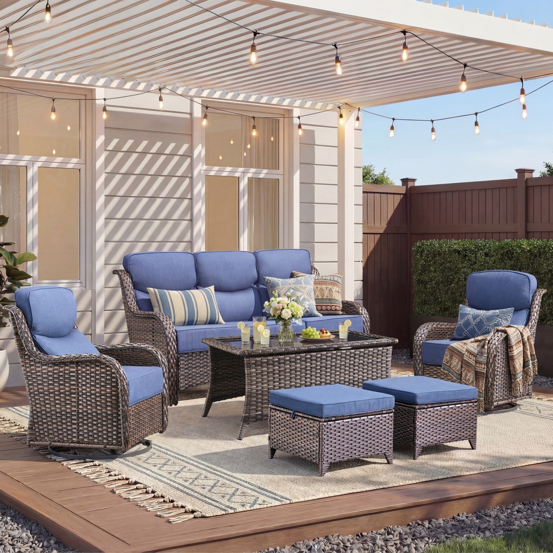 Unnifurnzi 4 Pieces Patio Furniture Set-High Back Outdoor Swivel Chairs Set of 2 with Outdoor Wicker Couch Patio Conversation Sets for Deck Porch Poolside Balcony