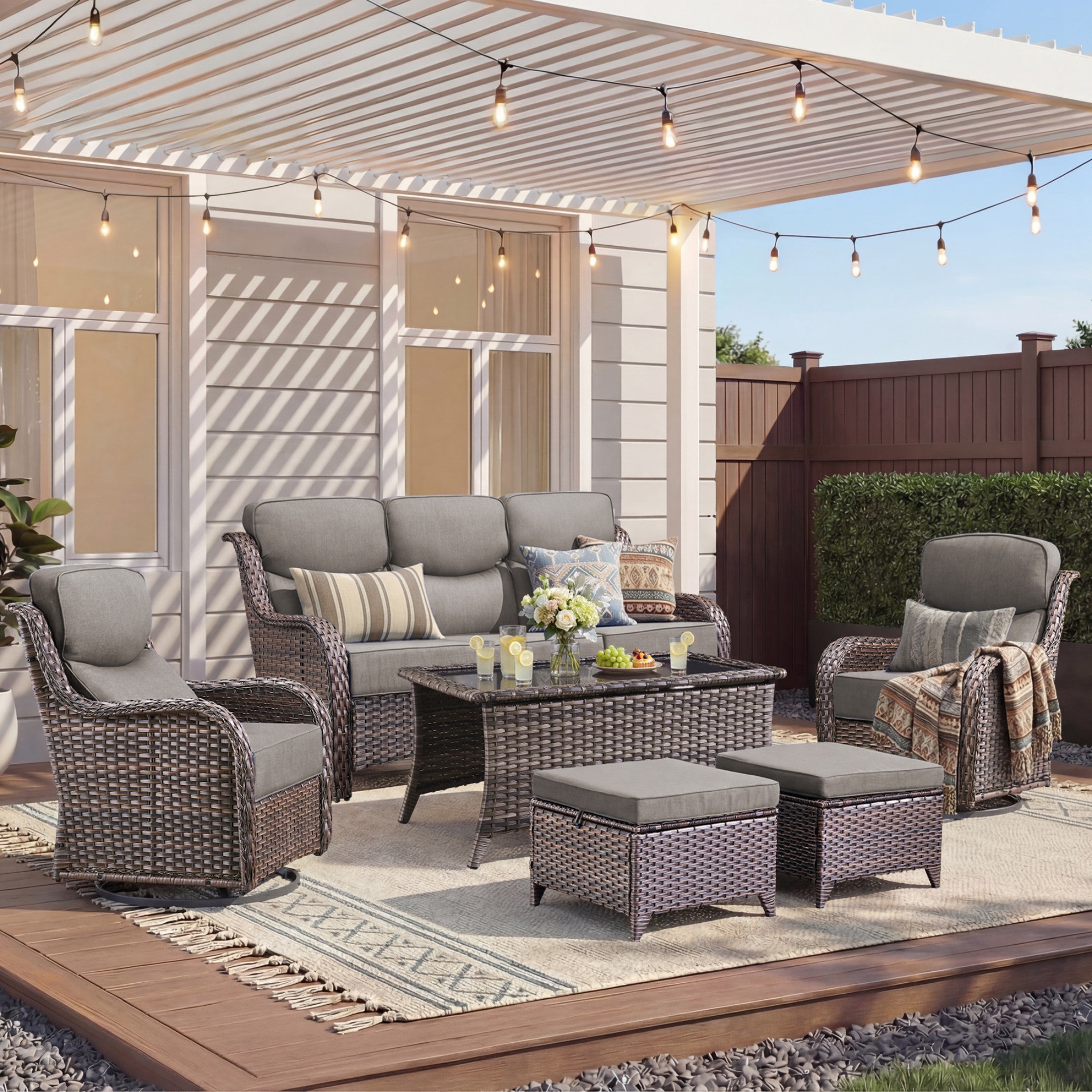 Unnifurnzi 4 Pieces Patio Furniture Set-High Back Outdoor Swivel Chairs Set of 2 with Outdoor Wicker Couch Patio Conversation Sets for Deck Porch Poolside Balcony