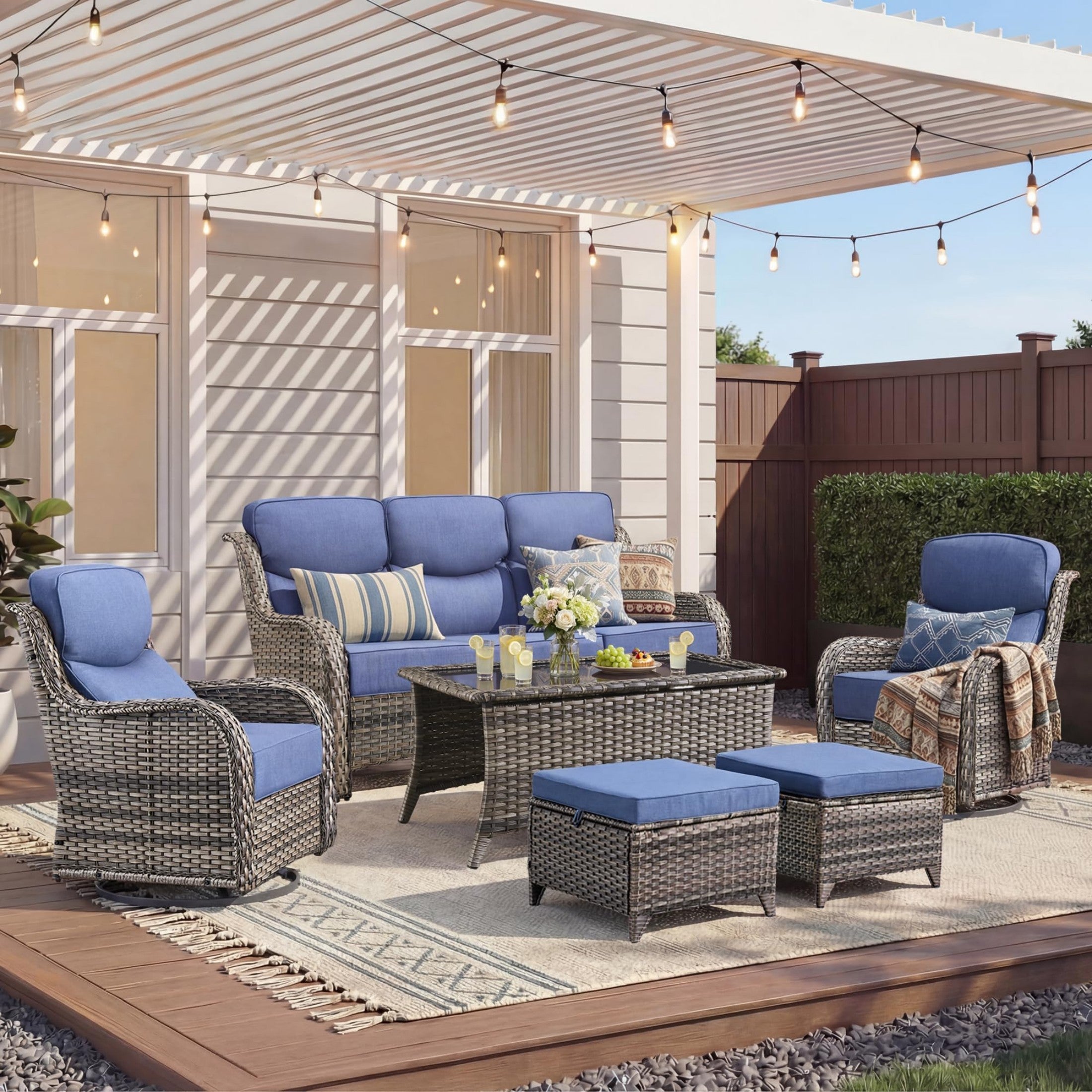 Unnifurnzi 4 Pieces Patio Furniture Set-High Back Outdoor Swivel Chairs Set of 2 with Outdoor Wicker Couch Patio Conversation Sets for Deck Porch Poolside Balcony