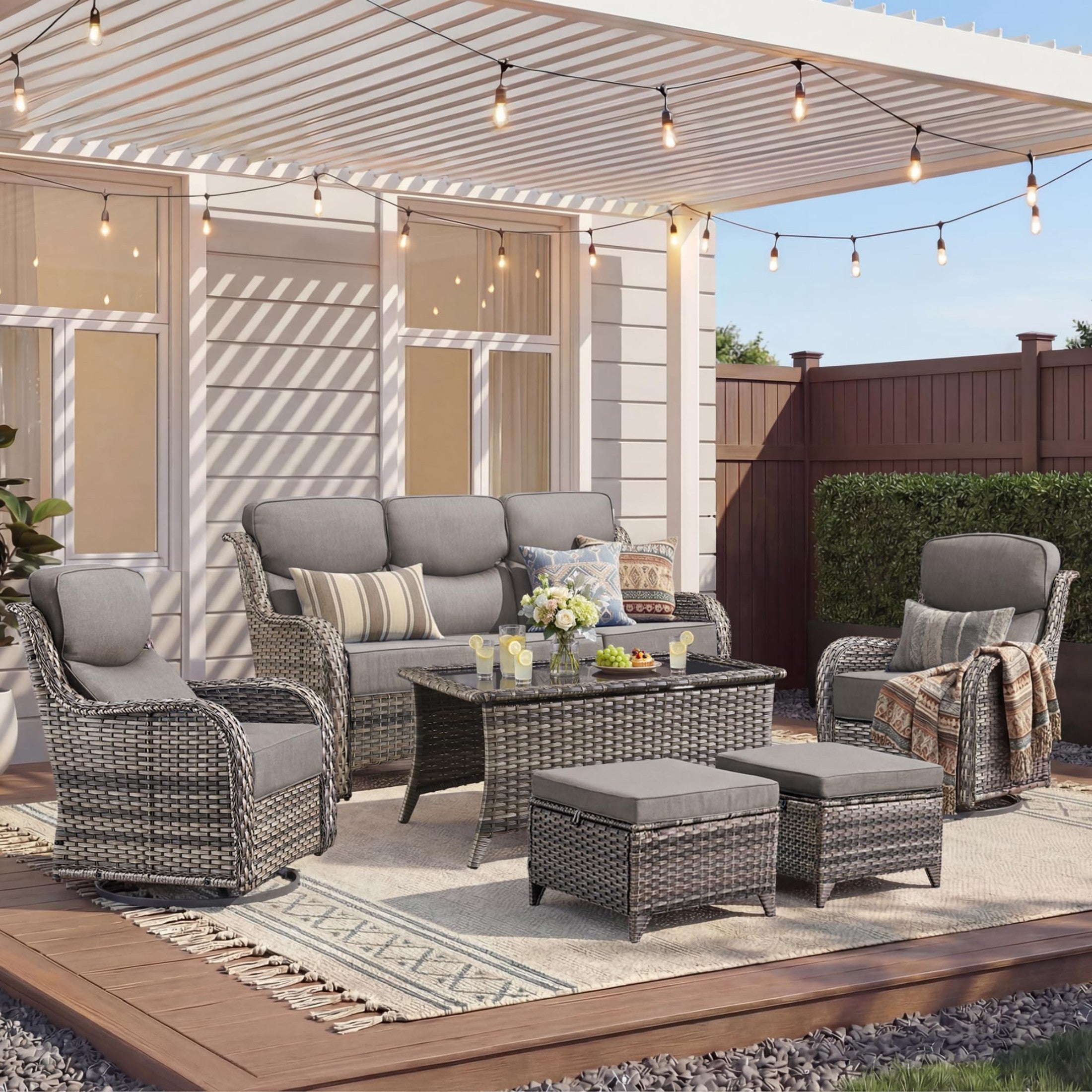 Unnifurnzi 4 Pieces Patio Furniture Set-High Back Outdoor Swivel Chairs Set of 2 with Outdoor Wicker Couch Patio Conversation Sets for Deck Porch Poolside Balcony