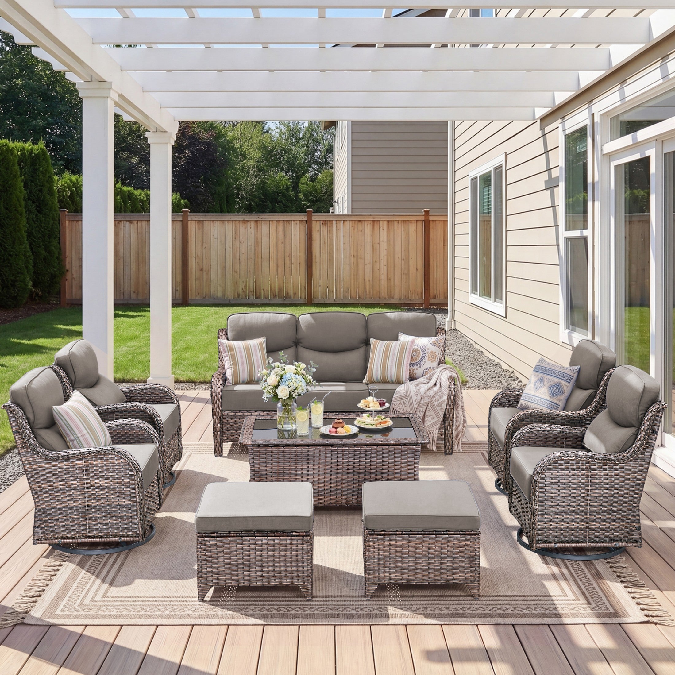 Unnifurnzi 4 Pieces Patio Furniture Set-High Back Outdoor Swivel Chairs Set of 2 with Outdoor Wicker Couch Patio Conversation Sets for Deck Porch Poolside Balcony