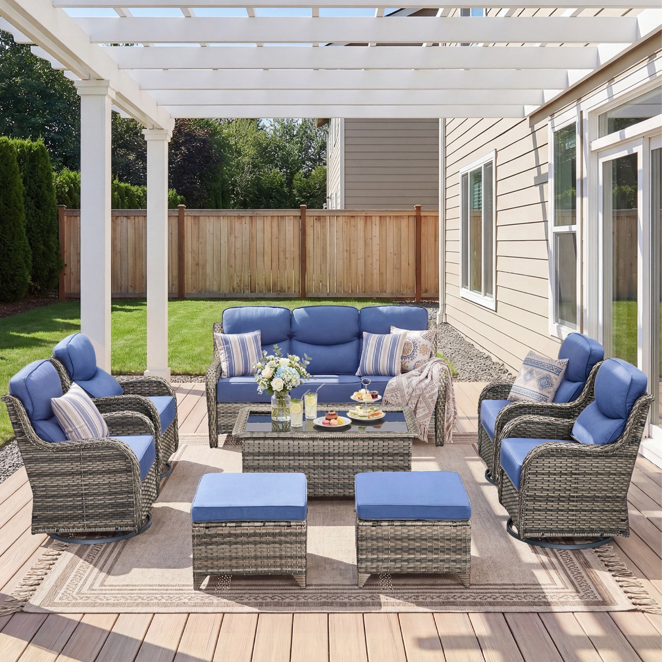 Unnifurnzi 4 Pieces Patio Furniture Set-High Back Outdoor Swivel Chairs Set of 2 with Outdoor Wicker Couch Patio Conversation Sets for Deck Porch Poolside Balcony