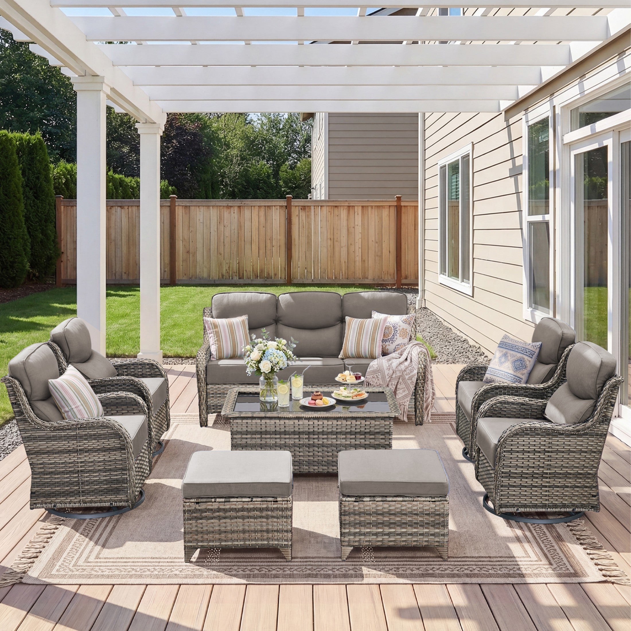 Unnifurnzi 4 Pieces Patio Furniture Set-High Back Outdoor Swivel Chairs Set of 2 with Outdoor Wicker Couch Patio Conversation Sets for Deck Porch Poolside Balcony
