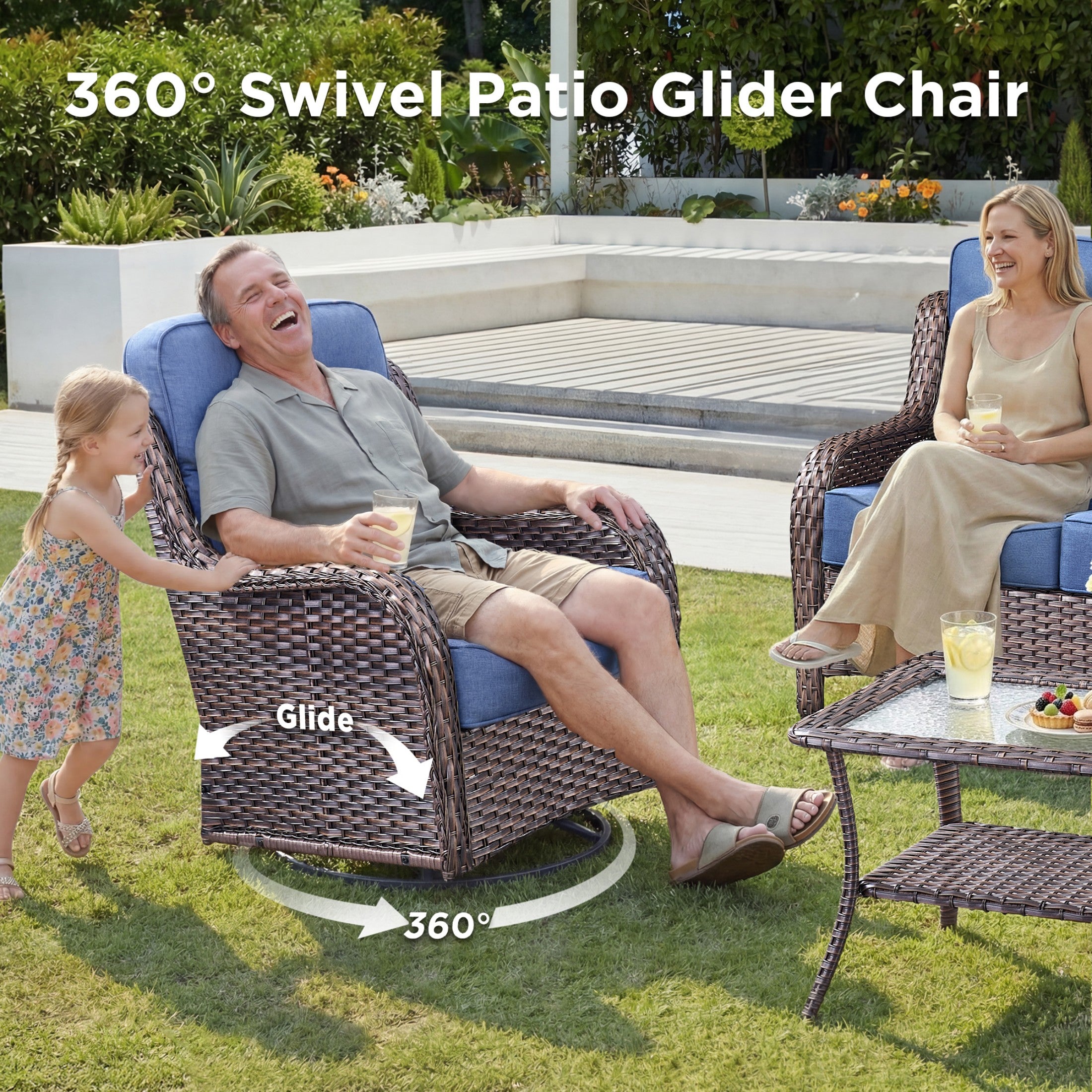 Unnifurnzi 4 Pieces Patio Furniture Set-High Back Outdoor Swivel Chairs Set of 2 with Outdoor Wicker Couch Patio Conversation Sets for Deck Porch Poolside Balcony