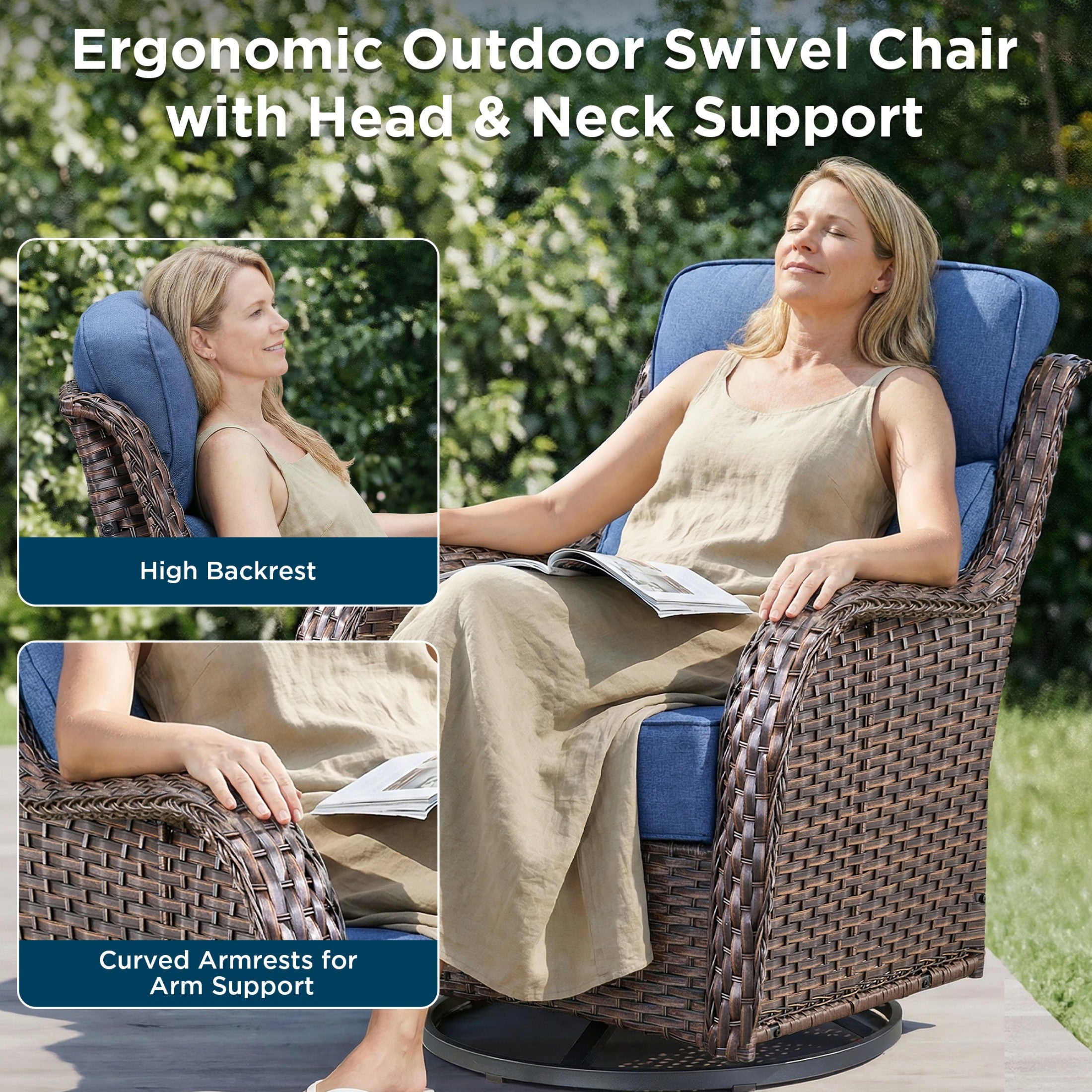Unnifurnzi 4 Pieces Patio Furniture Set-High Back Outdoor Swivel Chairs Set of 2 with Outdoor Wicker Couch Patio Conversation Sets for Deck Porch Poolside Balcony