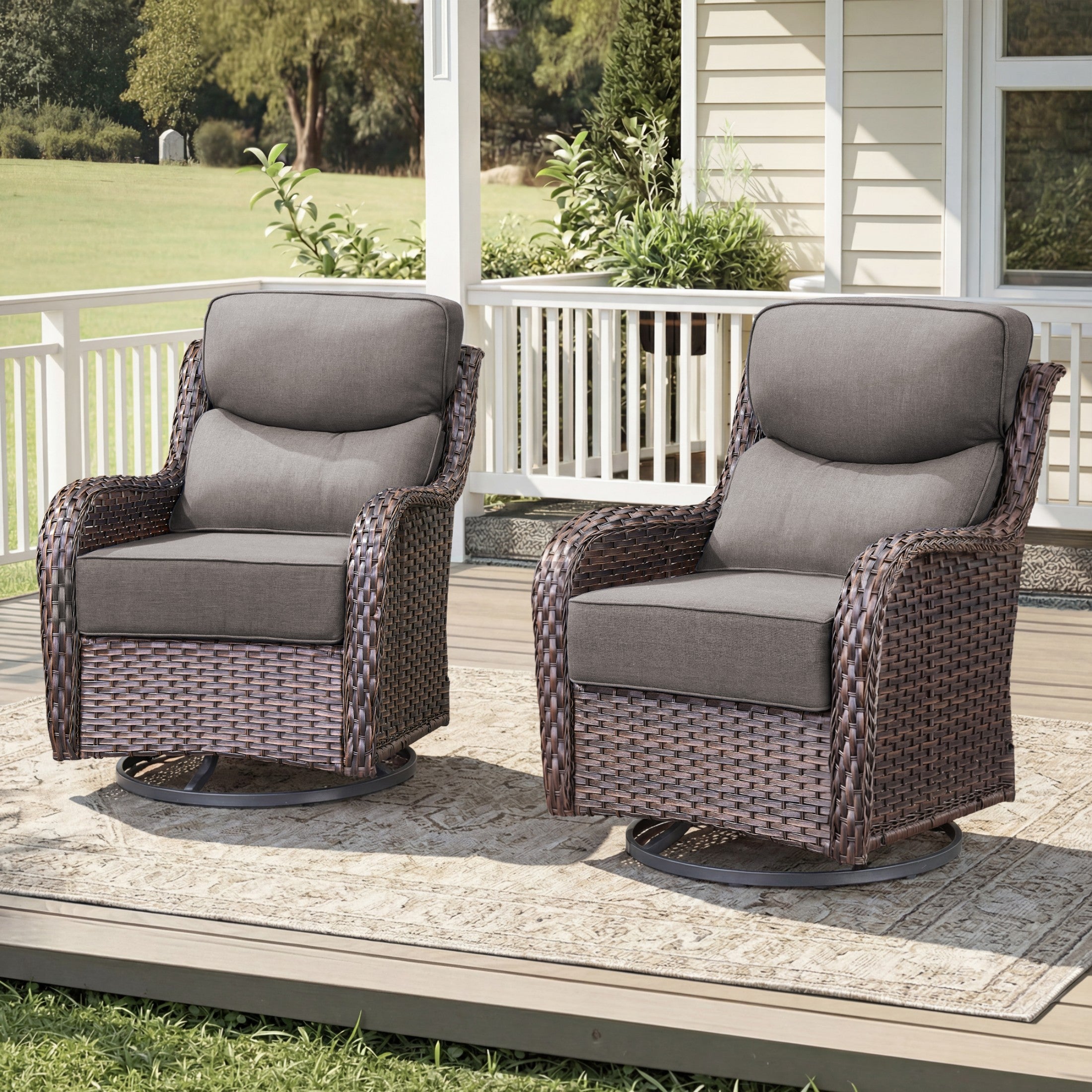 Unnifurnzi Outdoor Swivel Glider Patio Chairs Patio Swivel Chairs Set of 2 with 6 Inch Thick Cushions High Back Patio Chairs for Deck Porch Poolside Balcony