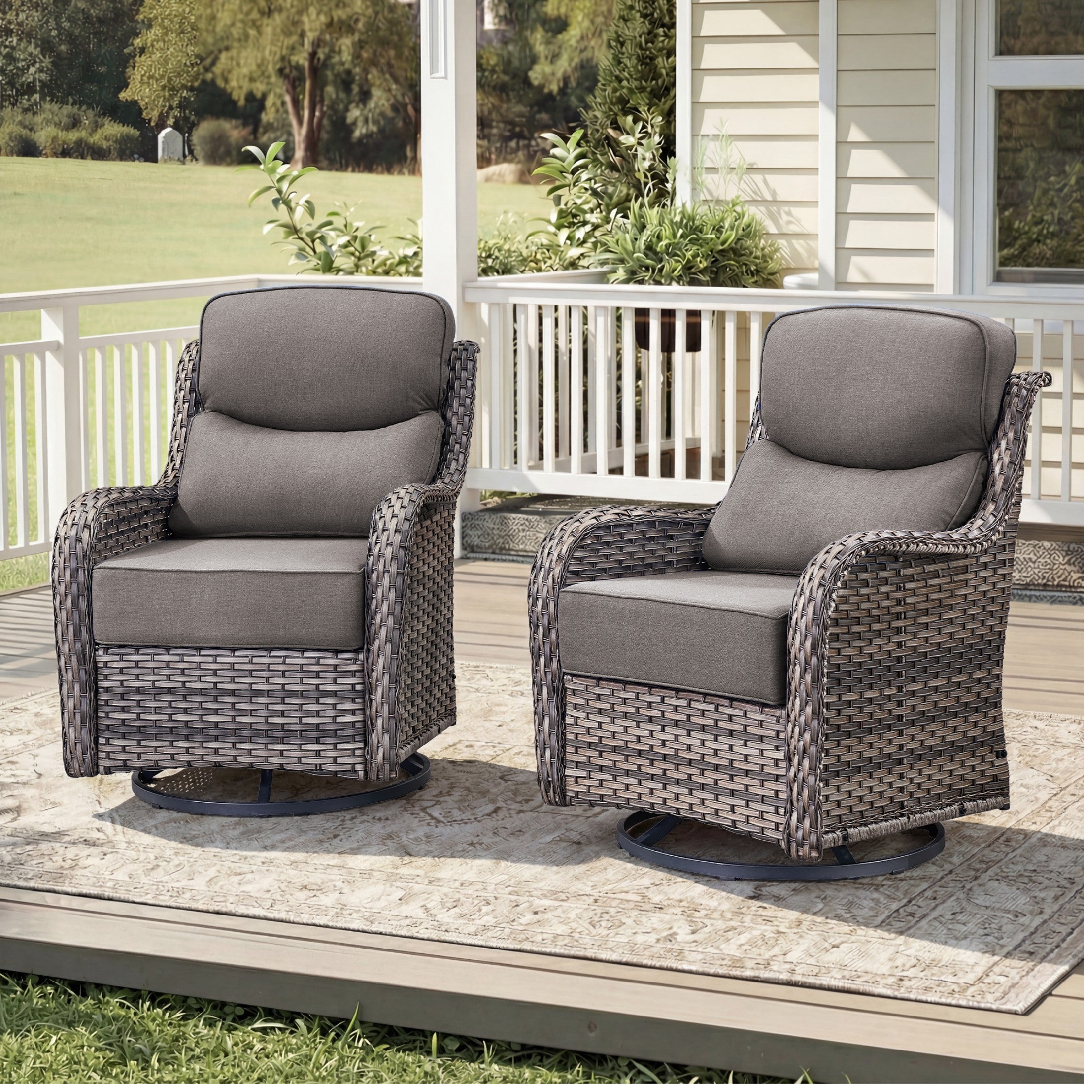 Unnifurnzi Outdoor Swivel Glider Patio Chairs Patio Swivel Chairs Set of 2 with 6 Inch Thick Cushions High Back Patio Chairs for Deck Porch Poolside Balcony