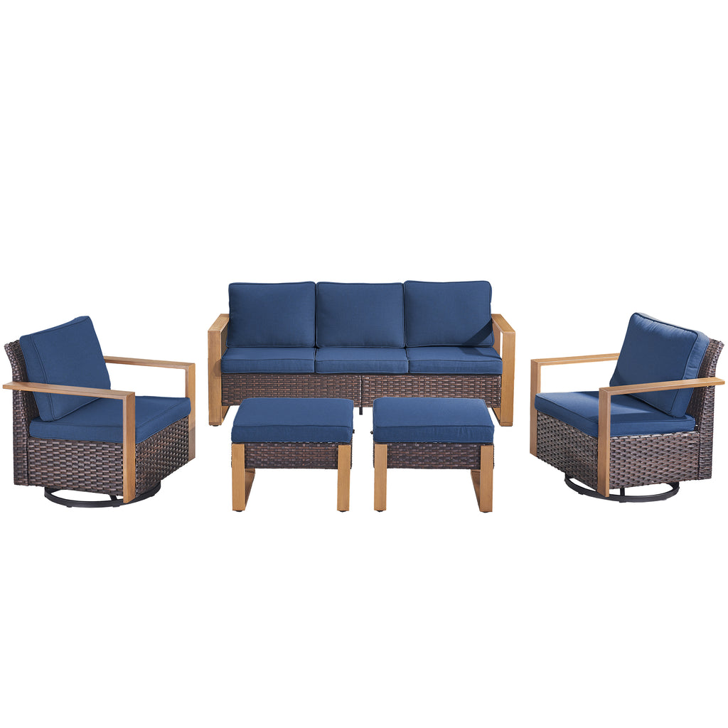 Unnifurnzi 5 Pieces Patio Furniture Set-High Back Outdoor Swivel Rocker Patio Chairs with Outdoor Couch Outdoor Patio Furniture Set for Garden Backyard Balcony Poolside