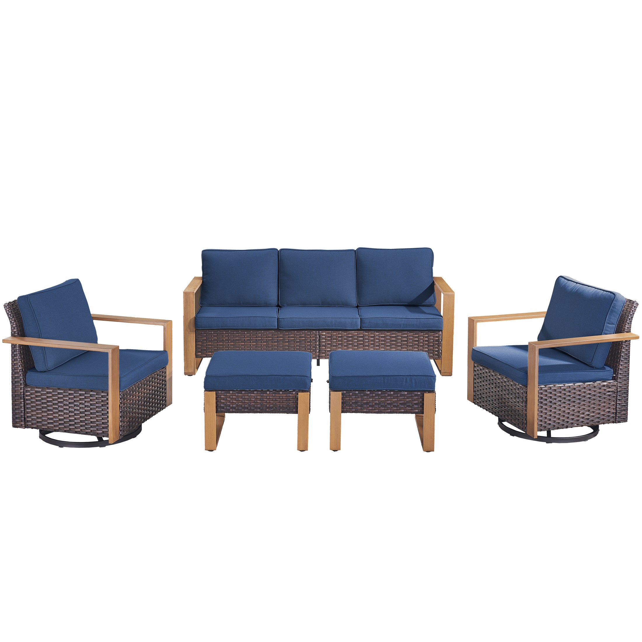 Unnifurnzi 5 Pieces Patio Furniture Set-High Back Outdoor Swivel Rocker Patio Chairs with Outdoor Couch Outdoor Patio Furniture Set for Garden Backyard Balcony Poolside