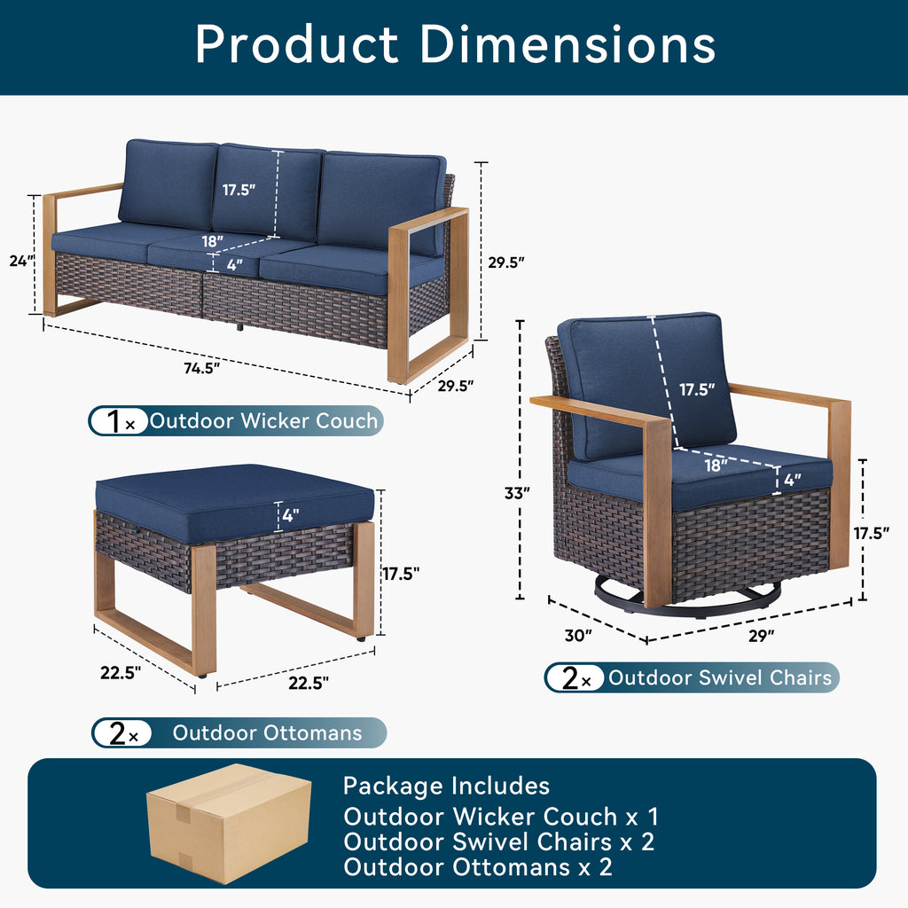 Unnifurnzi 5 Pieces Patio Furniture Set-High Back Outdoor Swivel Rocker Patio Chairs with Outdoor Couch Outdoor Patio Furniture Set for Garden Backyard Balcony Poolside