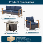 Unnifurnzi 4 Pieces Patio Furniture Set with Fire Pit-All Weather Wicker Outdoor Swivel Chair with Outdoor Couch Outdoor Furniture for Garden Backyard Balcony Poolside