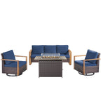 Unnifurnzi 4 Pieces Patio Furniture Set with Fire Pit-All Weather Wicker Outdoor Swivel Chair with Outdoor Couch Outdoor Furniture for Garden Backyard Balcony Poolside