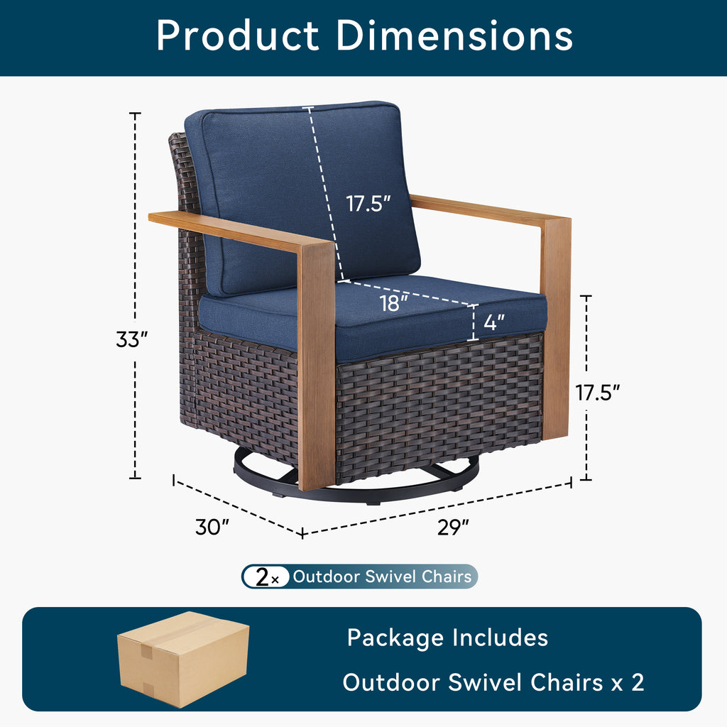Unnifurnzi Outdoor Swivel Rocker Patio Chairs Set of 2-All Weather Wicker Swivel Patio Chairs Outdoor Chairs for Deck Porch Poolside Balcony
