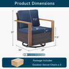 Unnifurnzi Outdoor Swivel Rocker Patio Chairs Set of 2-All Weather Wicker Swivel Patio Chairs Outdoor Chairs for Deck Porch Poolside Balcony